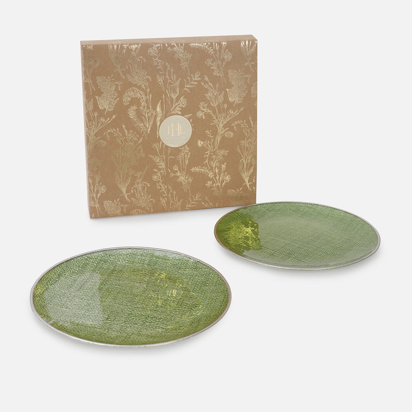 Set of 2 Green Fabric Textured Dinner Plates