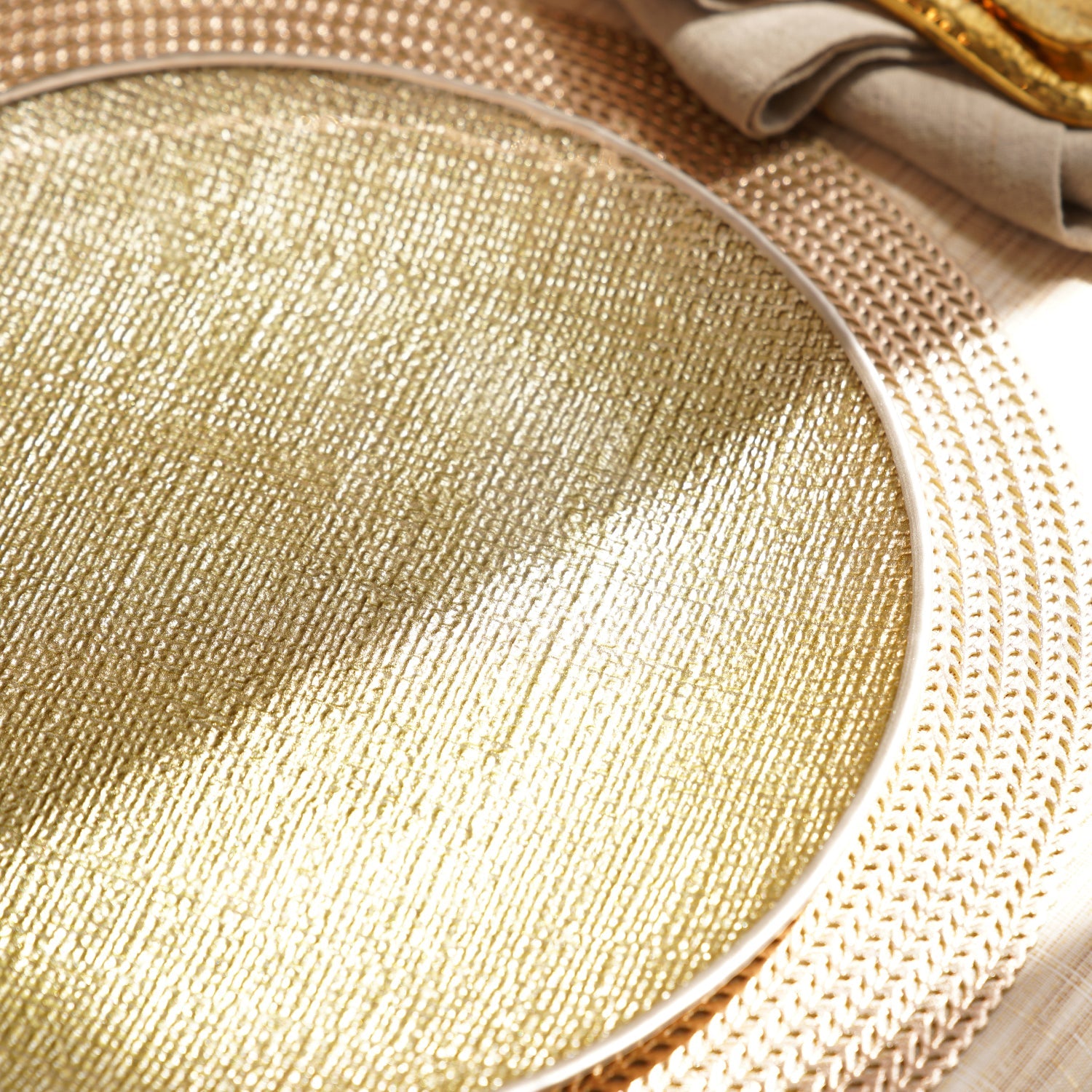 Set of 2 Beige Fabric Textured Dinner Plates