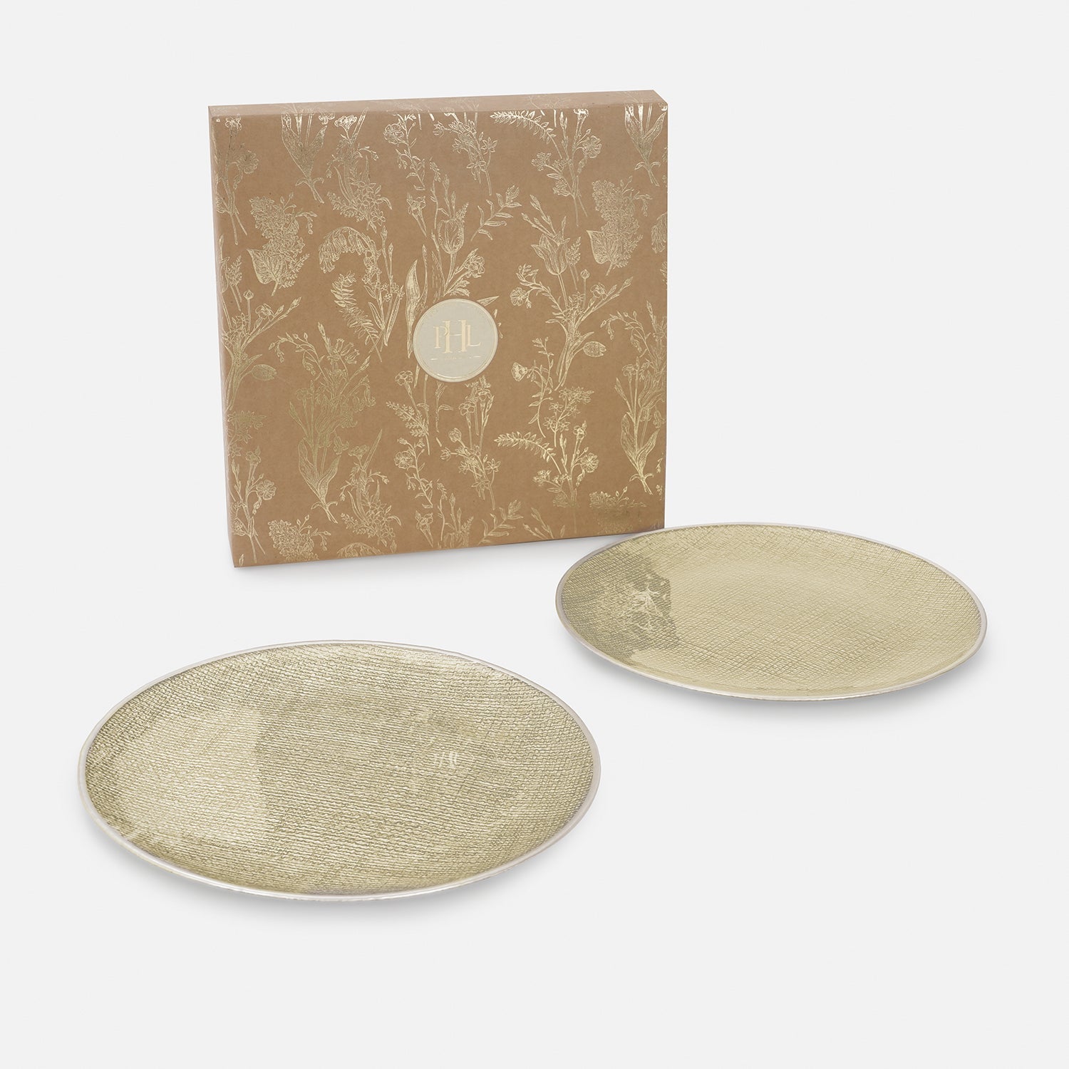 Set of 2 Beige Fabric Textured Dinner Plates