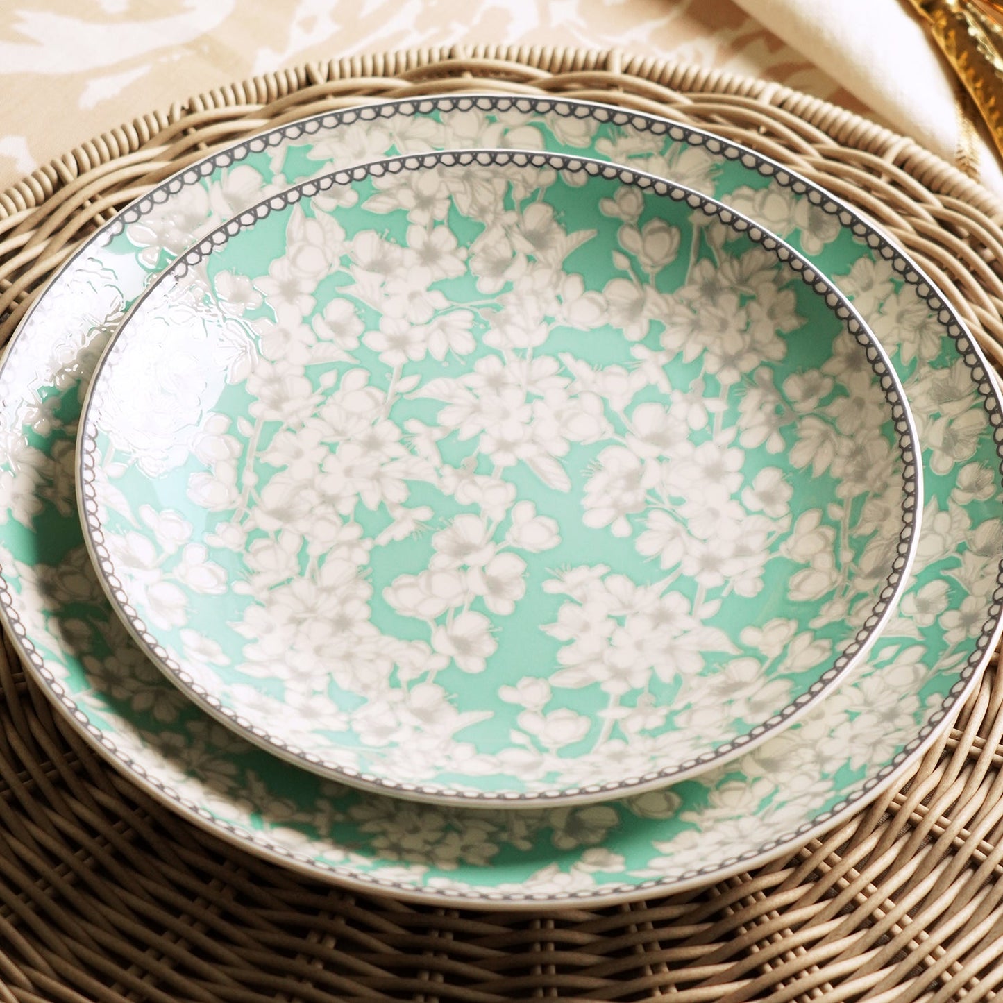 Green Floral Print Ceramic Dessert Plate