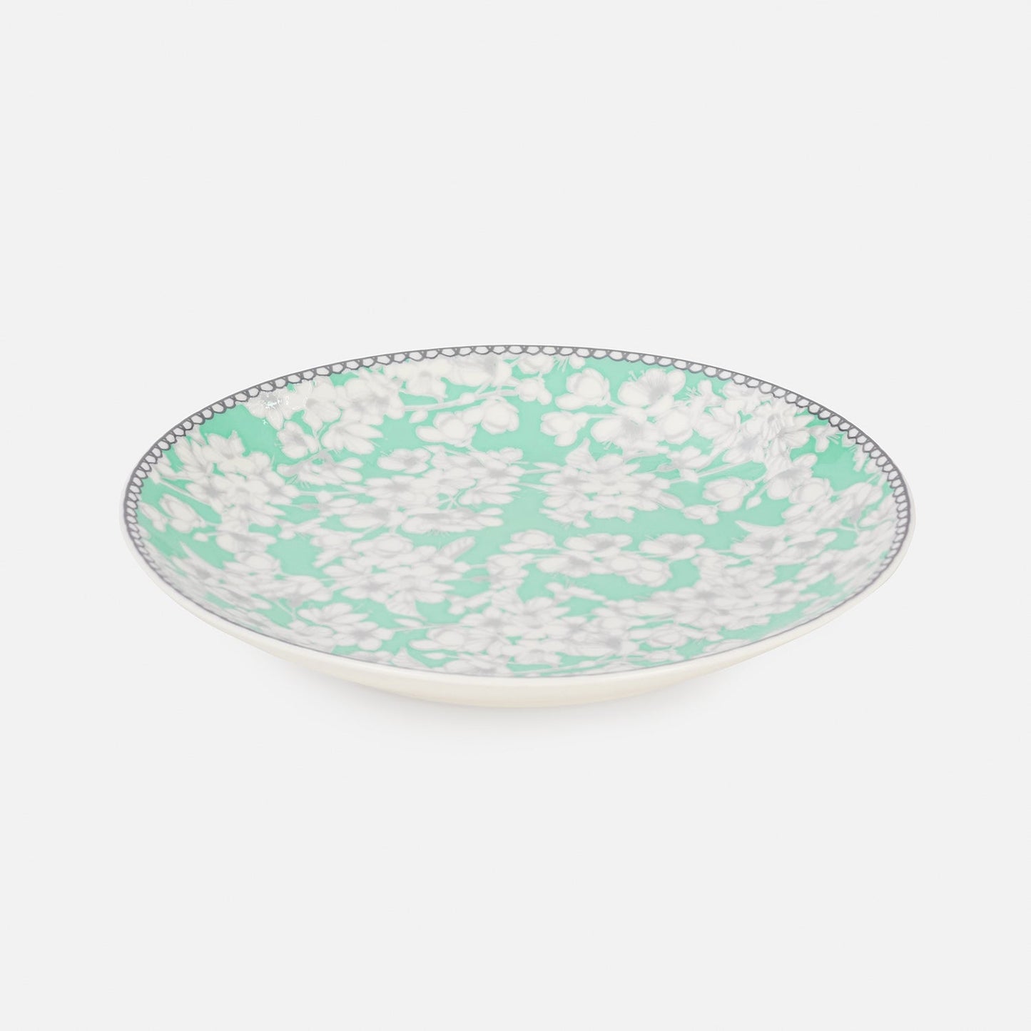 Green Floral Print Ceramic Dessert Plate