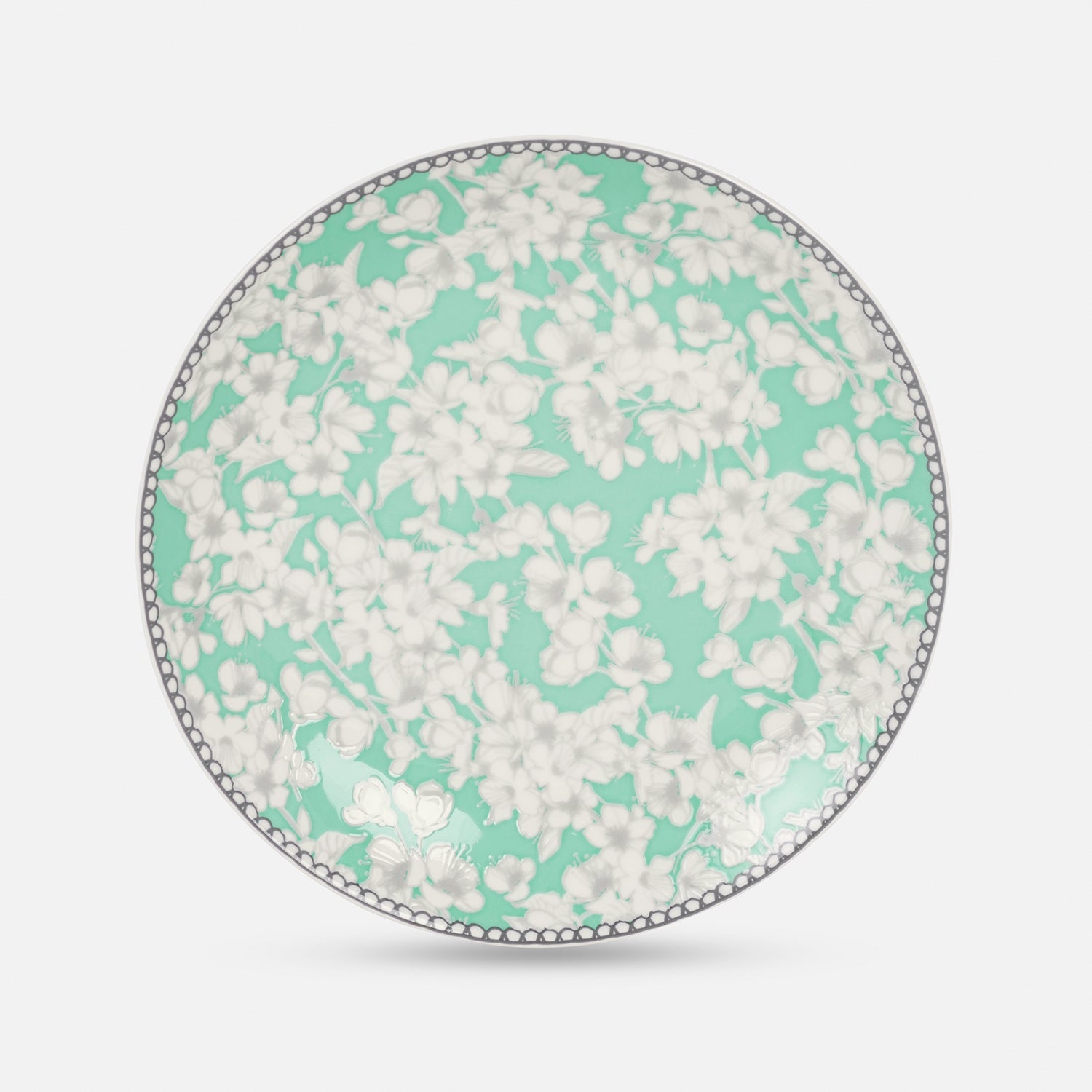 Green Floral Print Ceramic Dessert Plate