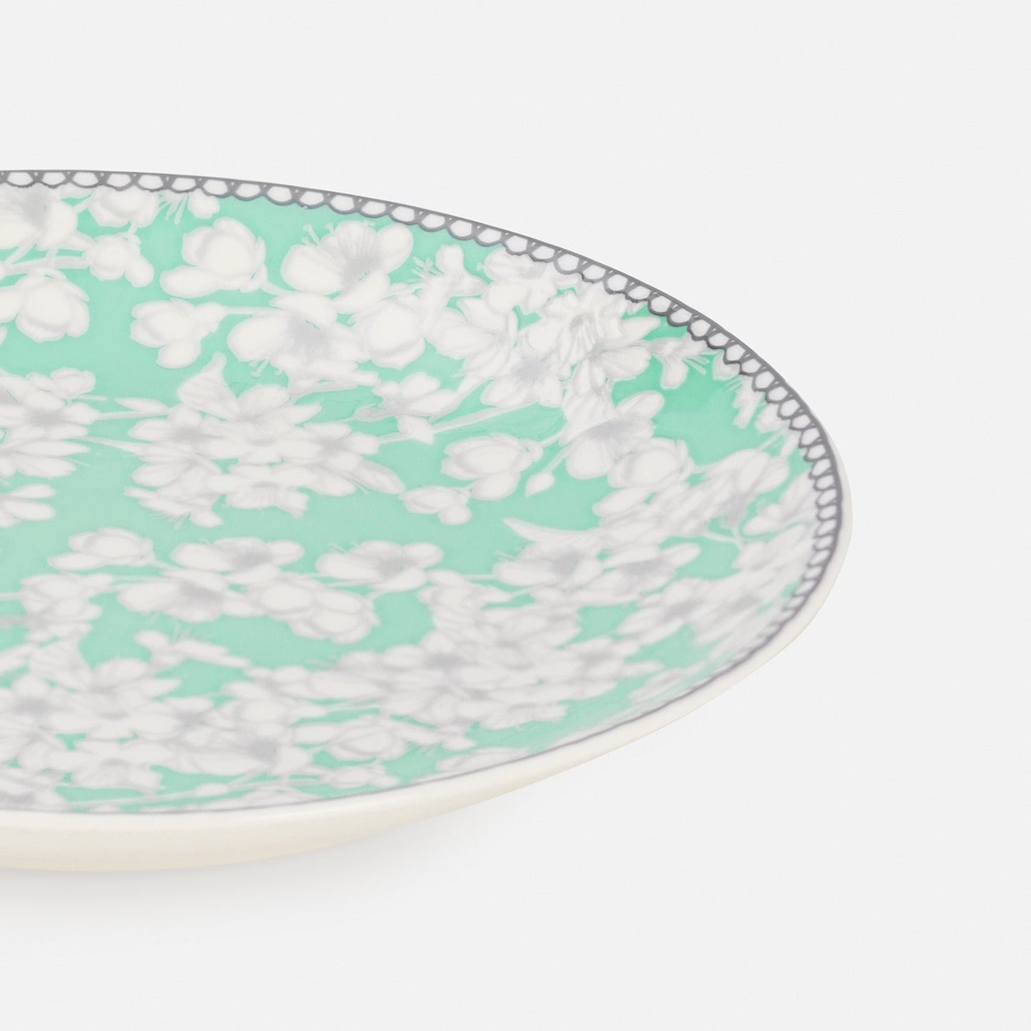 Green Floral Print Ceramic Dessert Plate