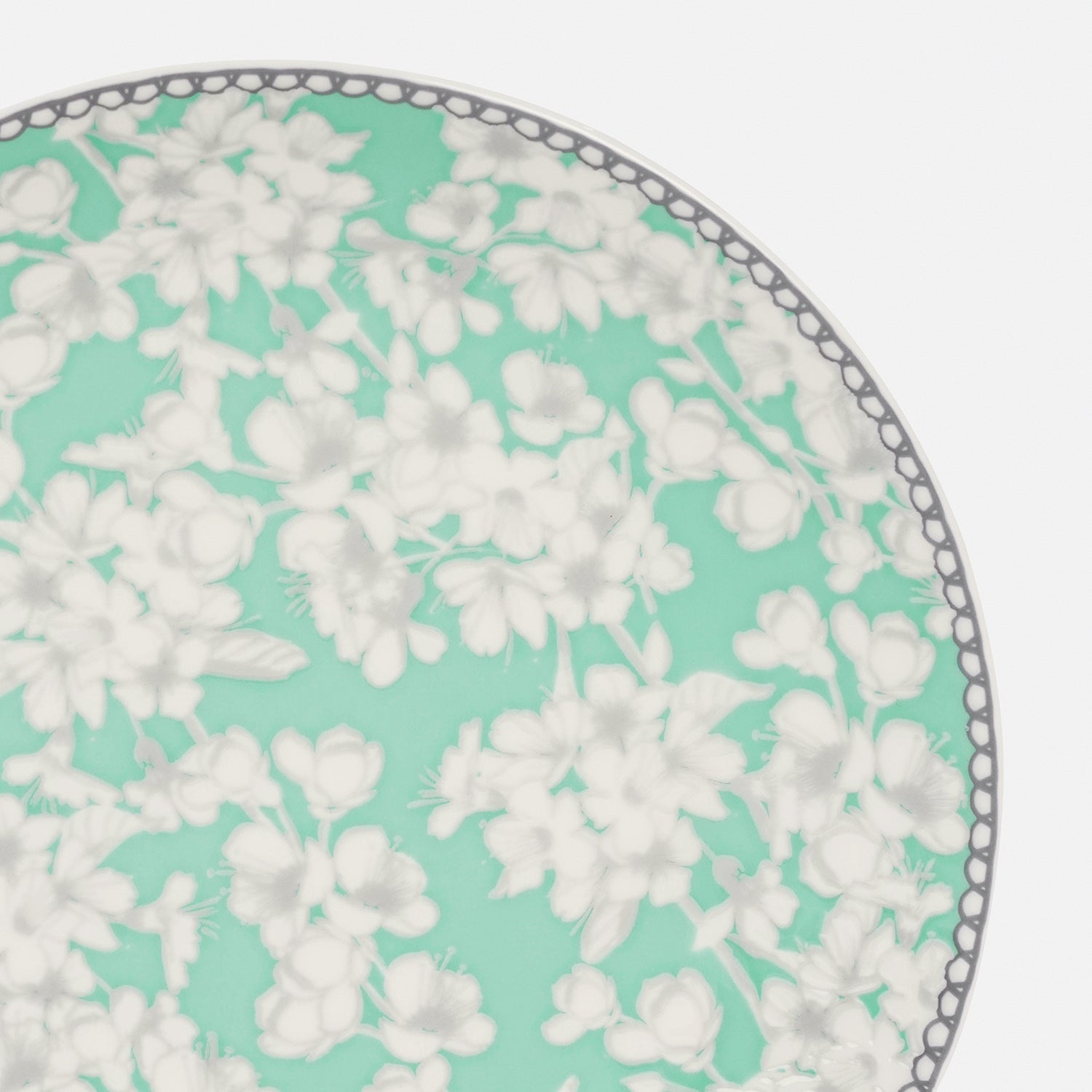 Green Floral Print Ceramic Dessert Plate