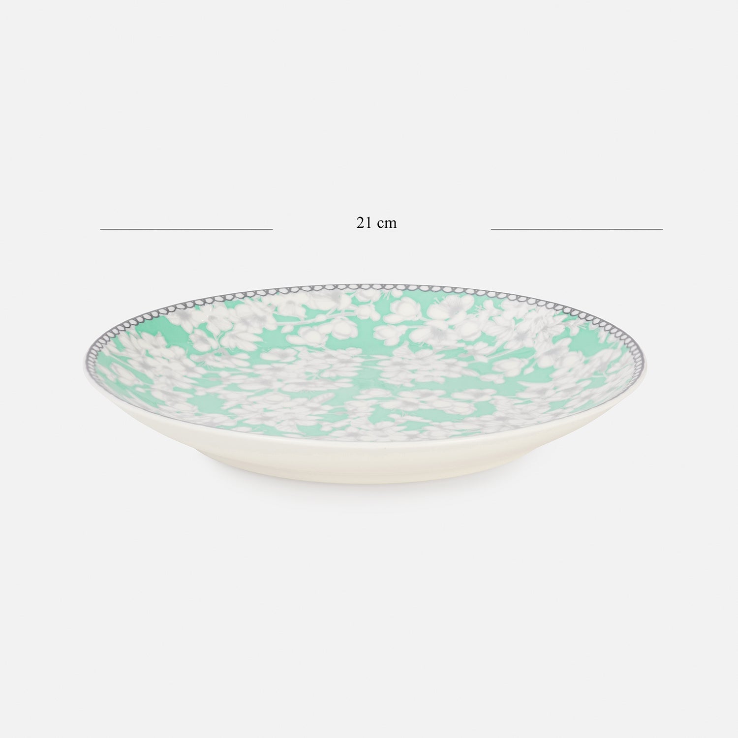 Green Floral Print Ceramic Dessert Plate