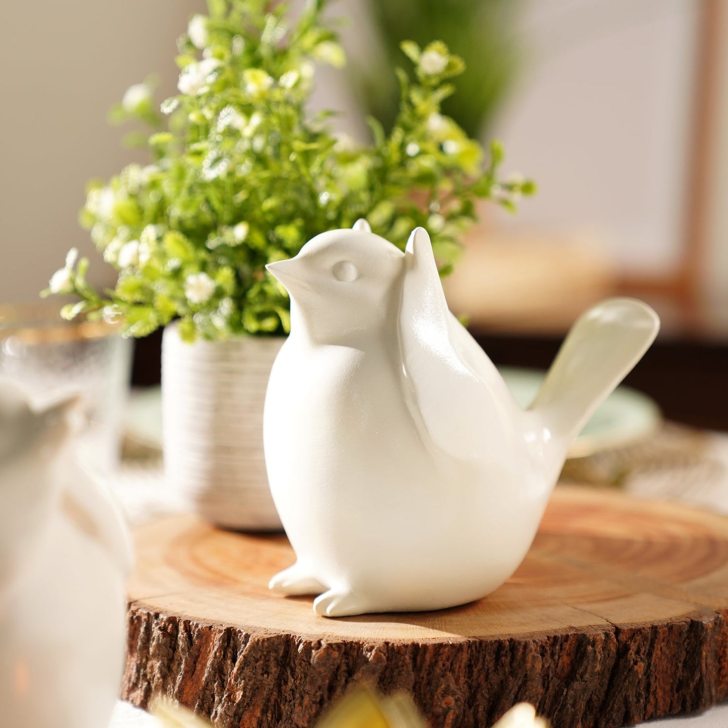 Ivory Polyresin Sparrow Figurine With Closed Ears