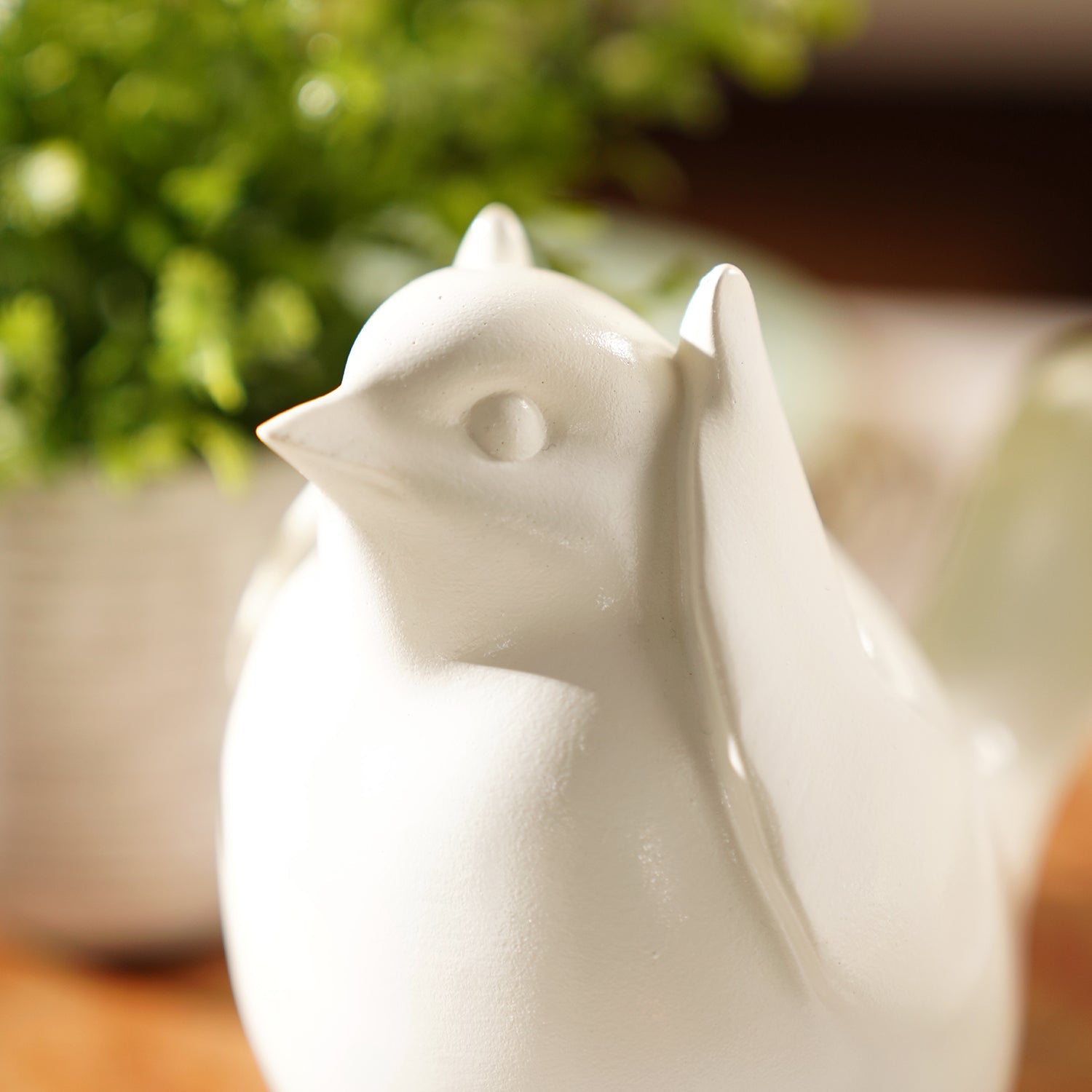 Ivory Polyresin Sparrow Figurine With Closed Ears