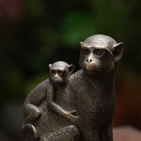 Black Polyresin Sitting Mother & Baby Monkey