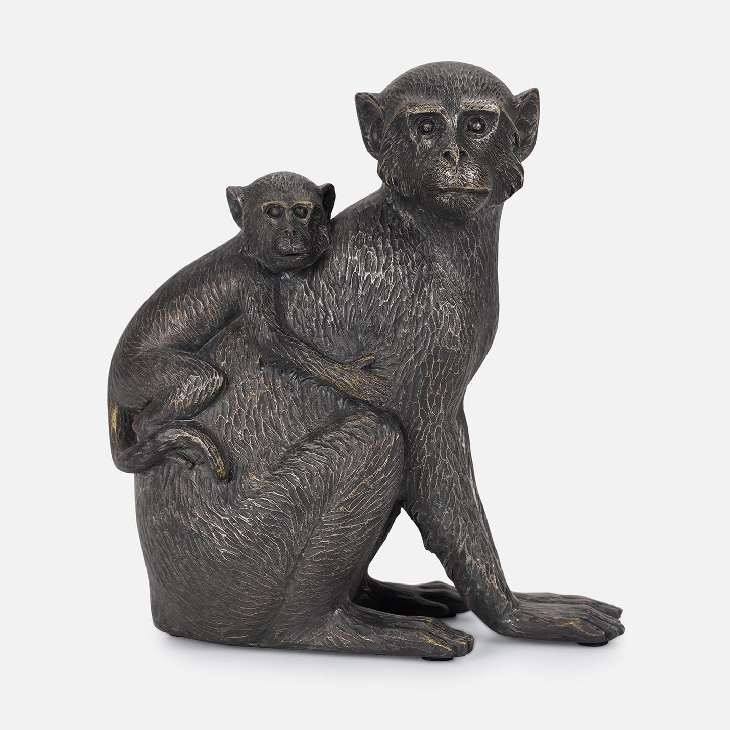 Black Polyresin Sitting Mother & Baby Monkey