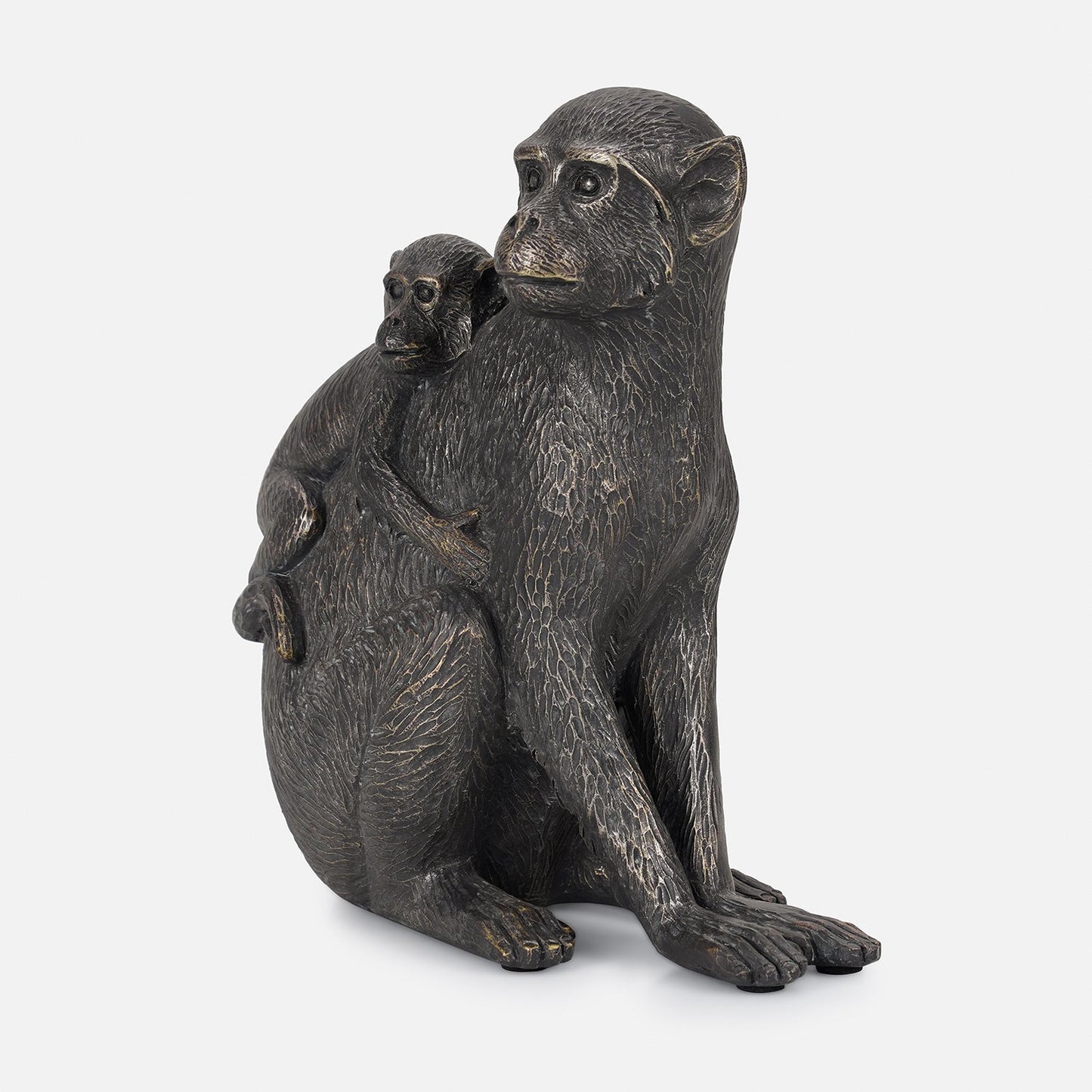 Black Polyresin Sitting Mother & Baby Monkey