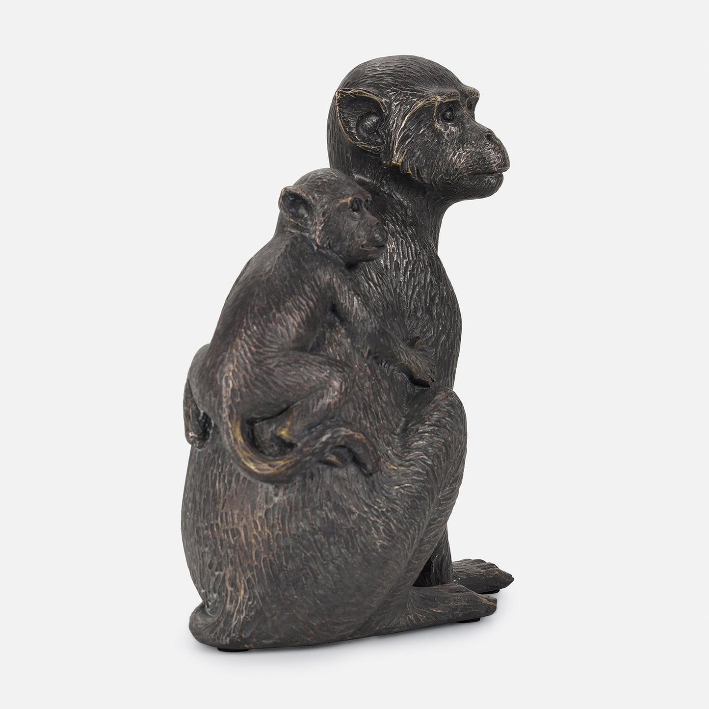 Black Polyresin Sitting Mother & Baby Monkey