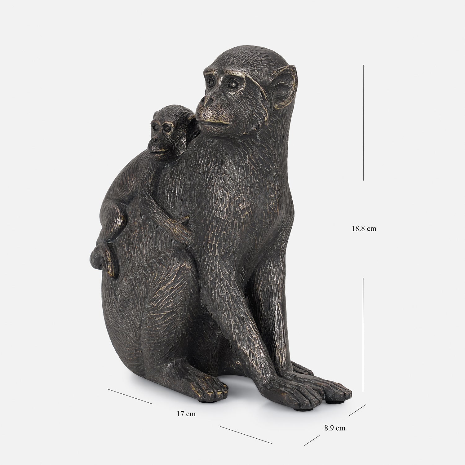 Black Polyresin Sitting Mother & Baby Monkey