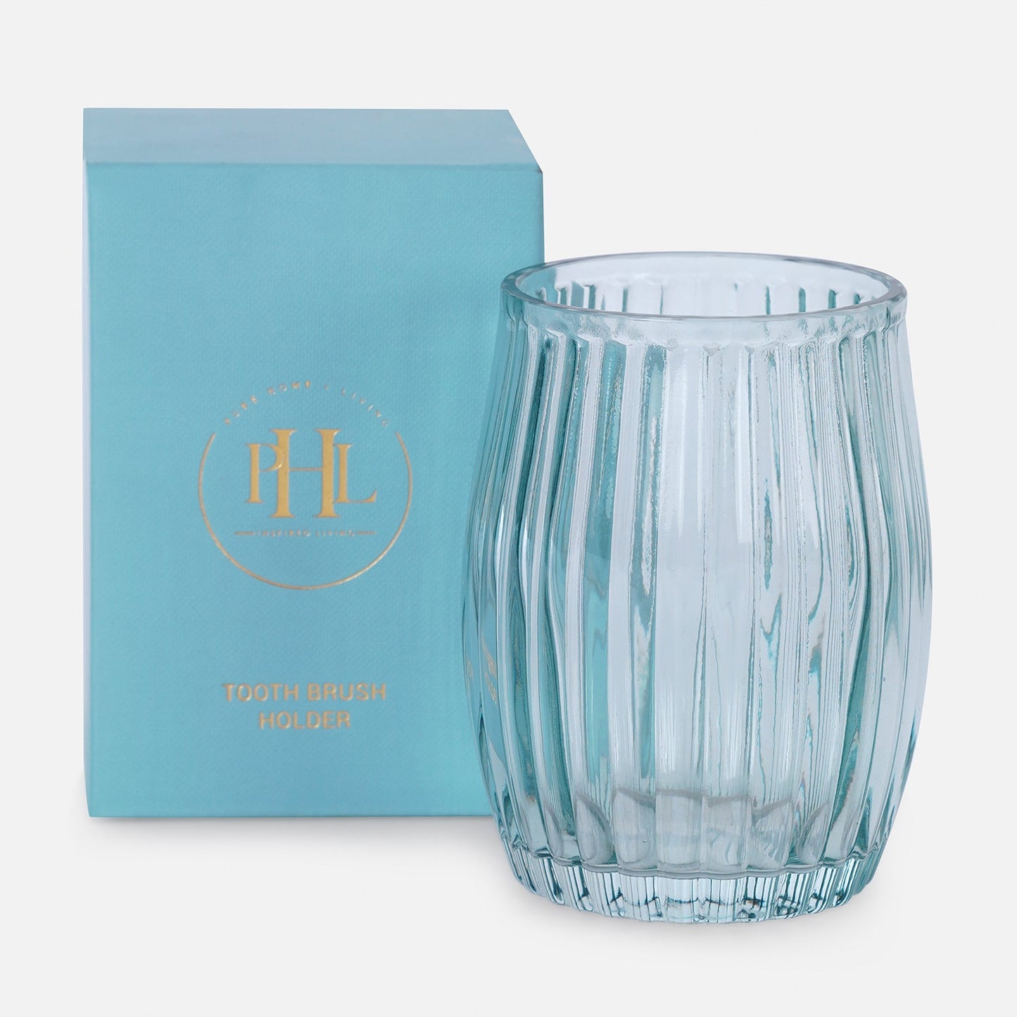 Blue Ribbed Glass Toothbrush Holder