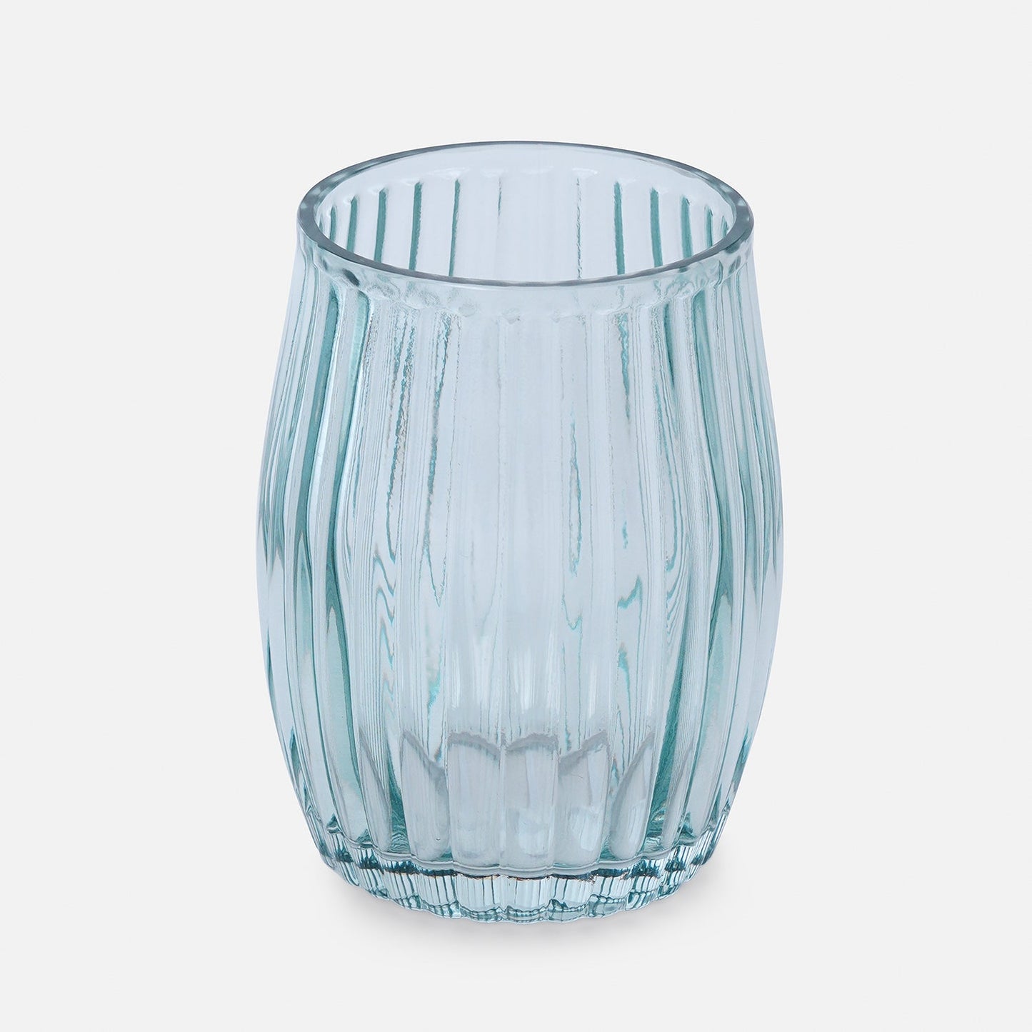 Blue Ribbed Glass Toothbrush Holder
