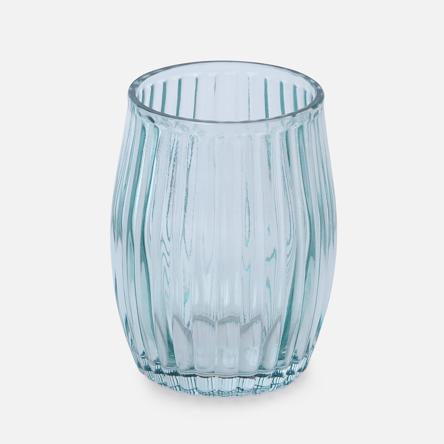 Blue Ribbed Glass Toothbrush Holder