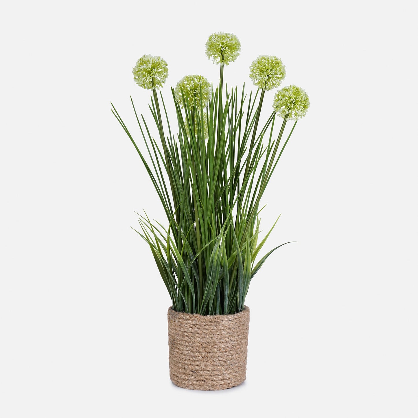 Green Artificial Onion Flower with Rattan Basket