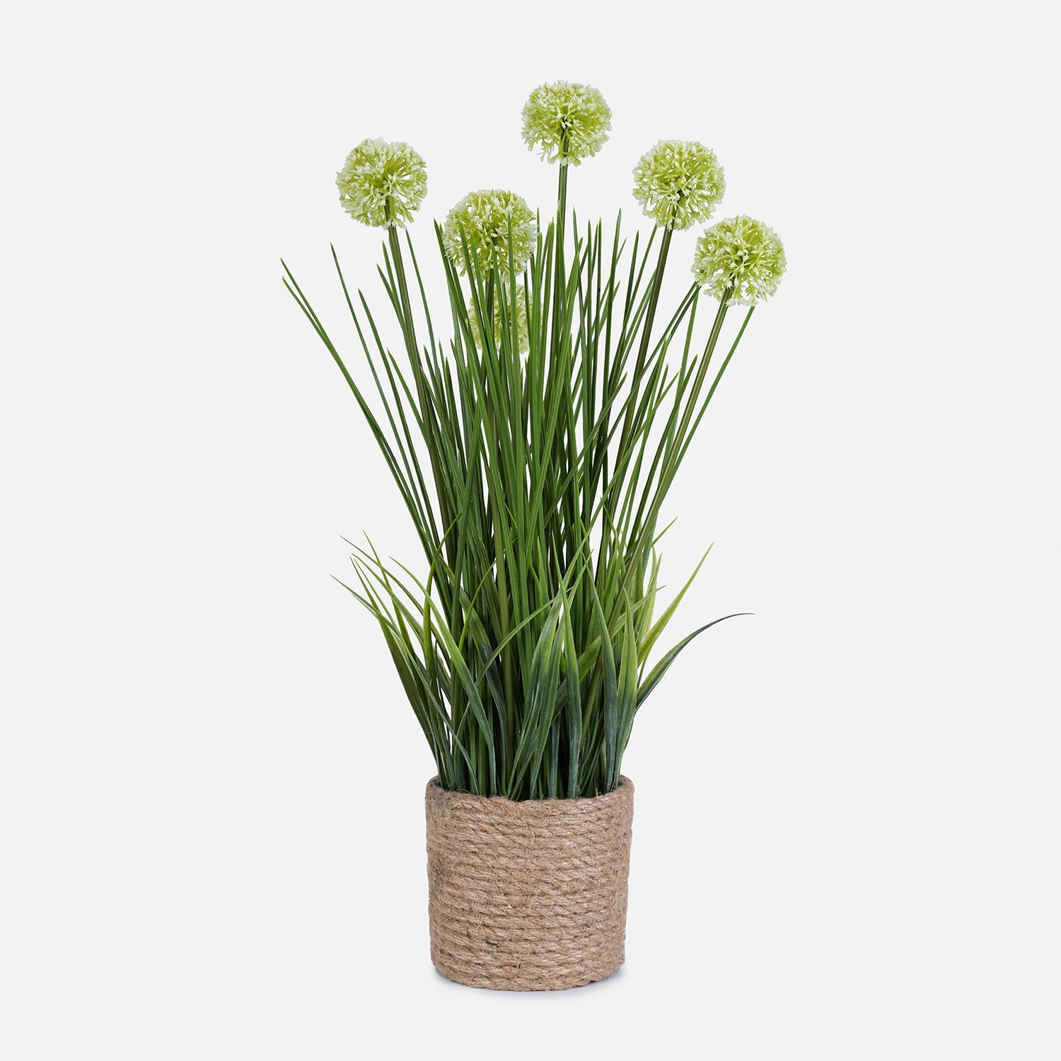 Green Artificial Onion Flower with Rattan Basket