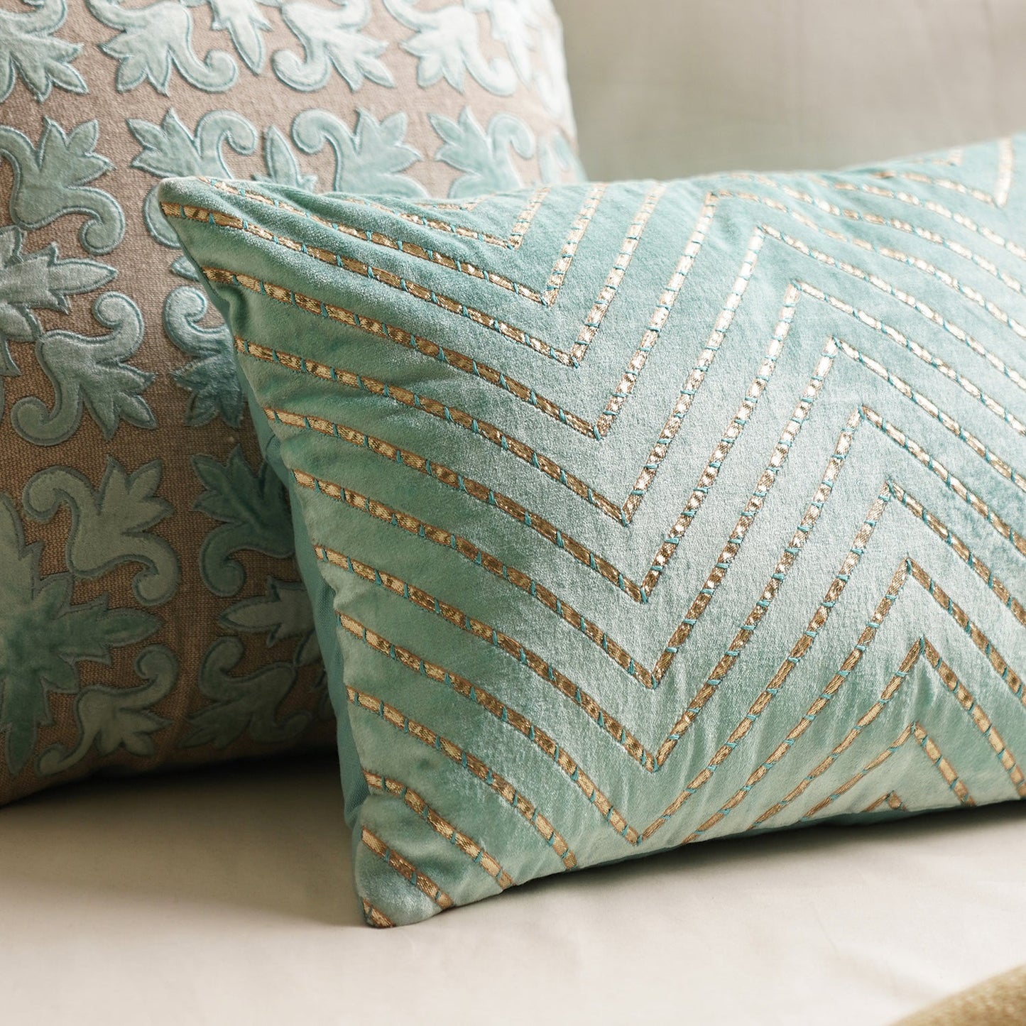 Blue Gotta Patti Embroidery Velvet Cushion Cover