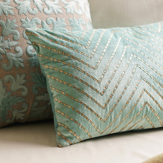 Blue Gotta Patti Embroidery Velvet Cushion Cover