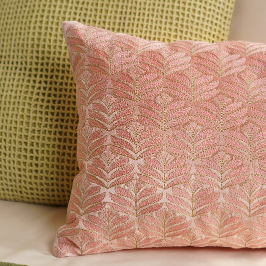 Pink Embroidered Velvet Rectangular Cushion Cover