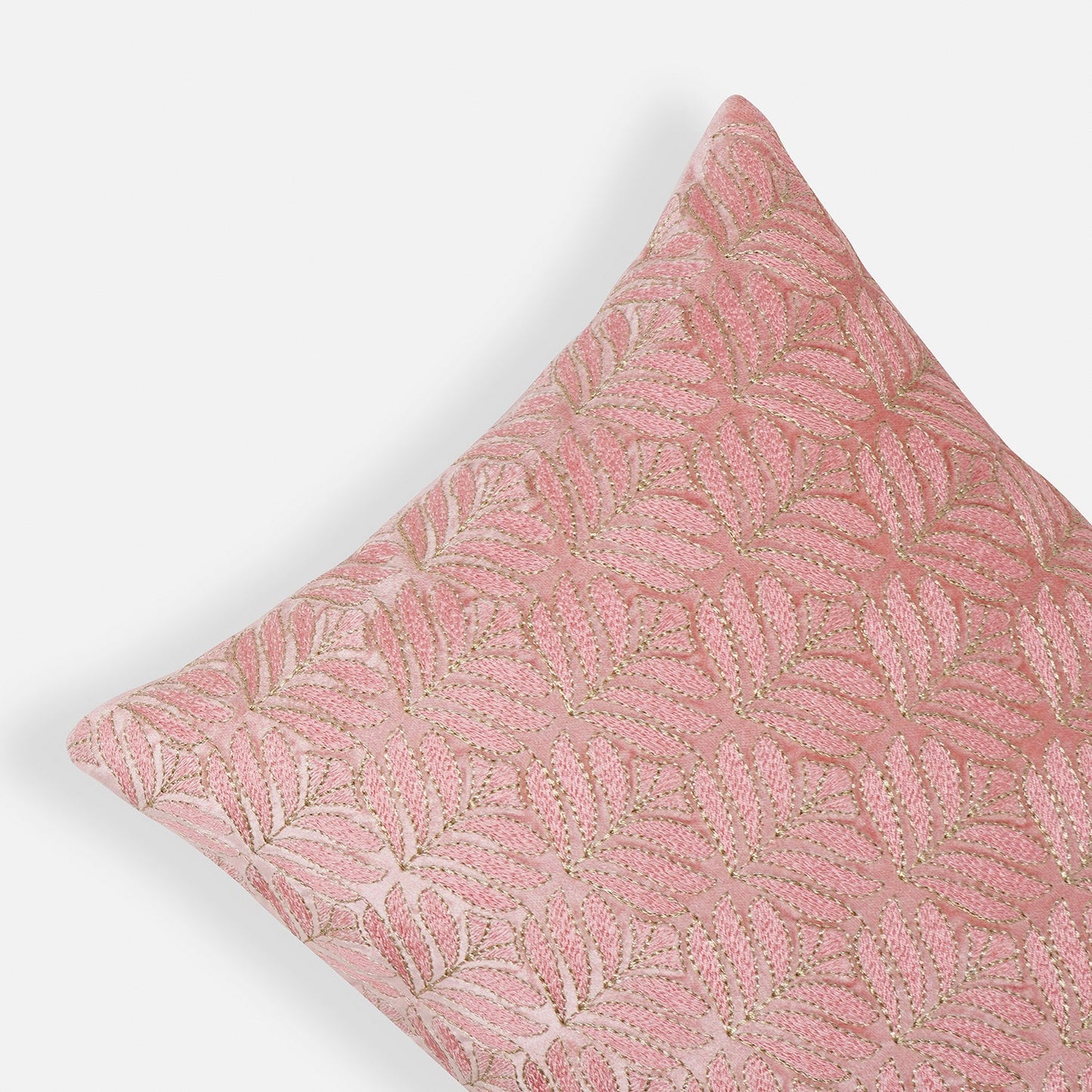 Pink Embroidered Velvet Rectangular Cushion Cover