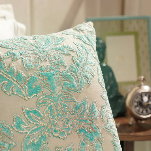 Blue Applique Work Square Cushion Cover