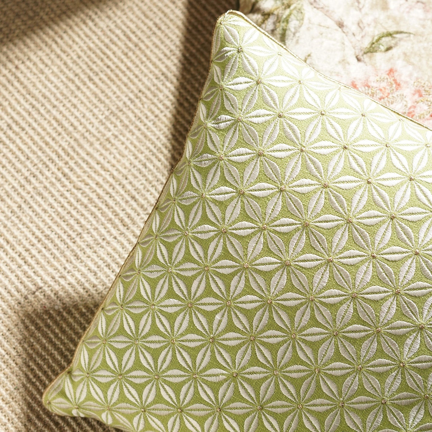 Green Floral Motif Embroidered Square Cushion Cover