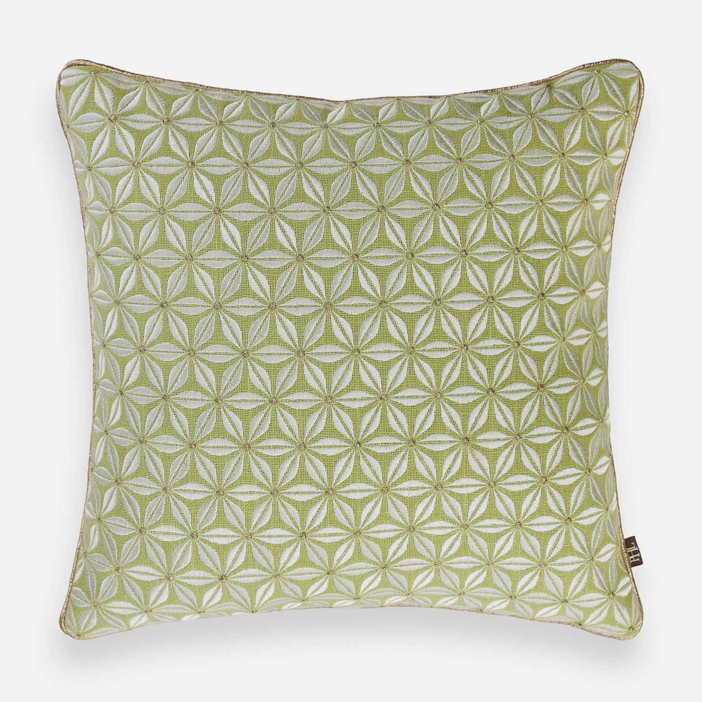 Green Floral Motif Embroidered Square Cushion Cover