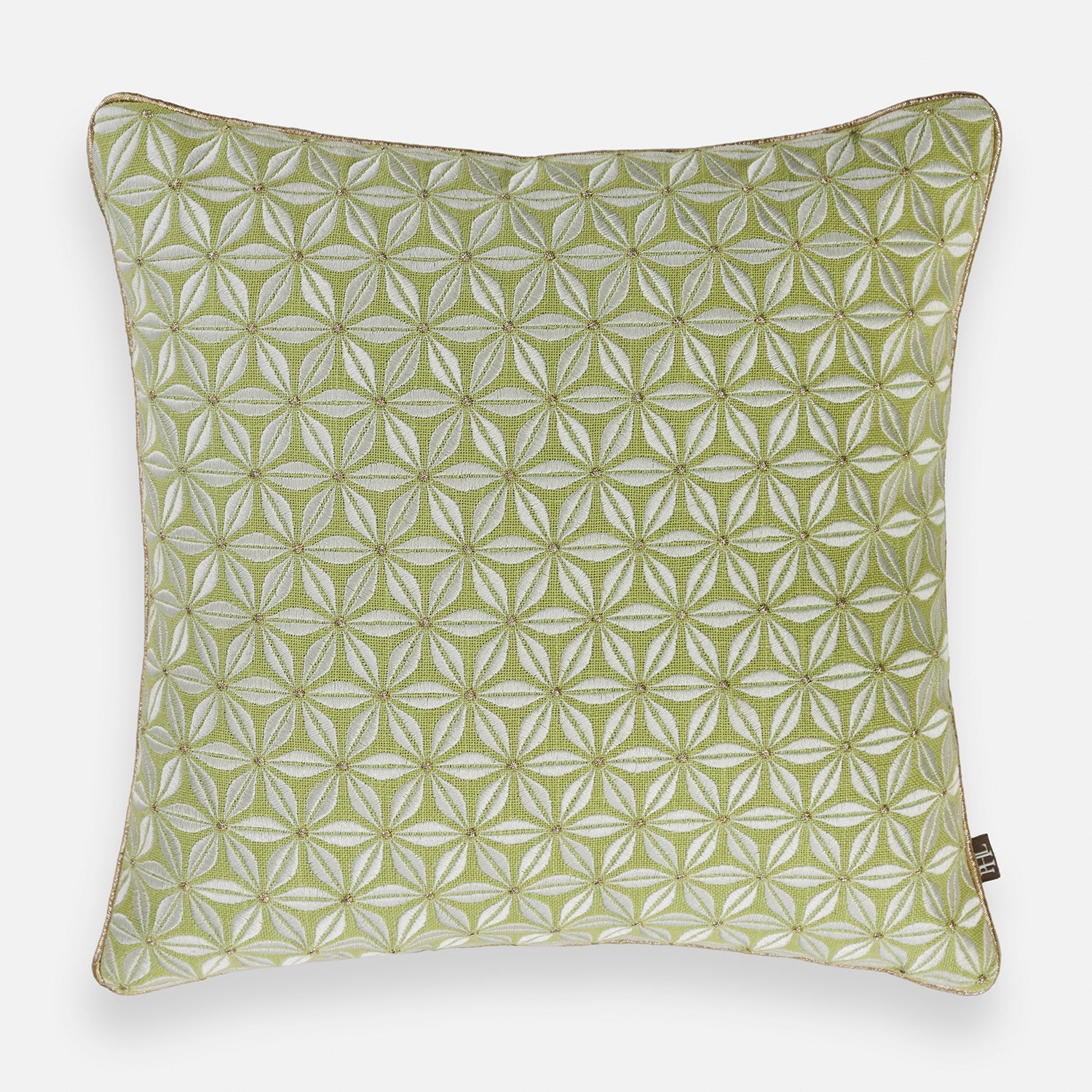 Green Floral Motif Embroidered Square Cushion Cover