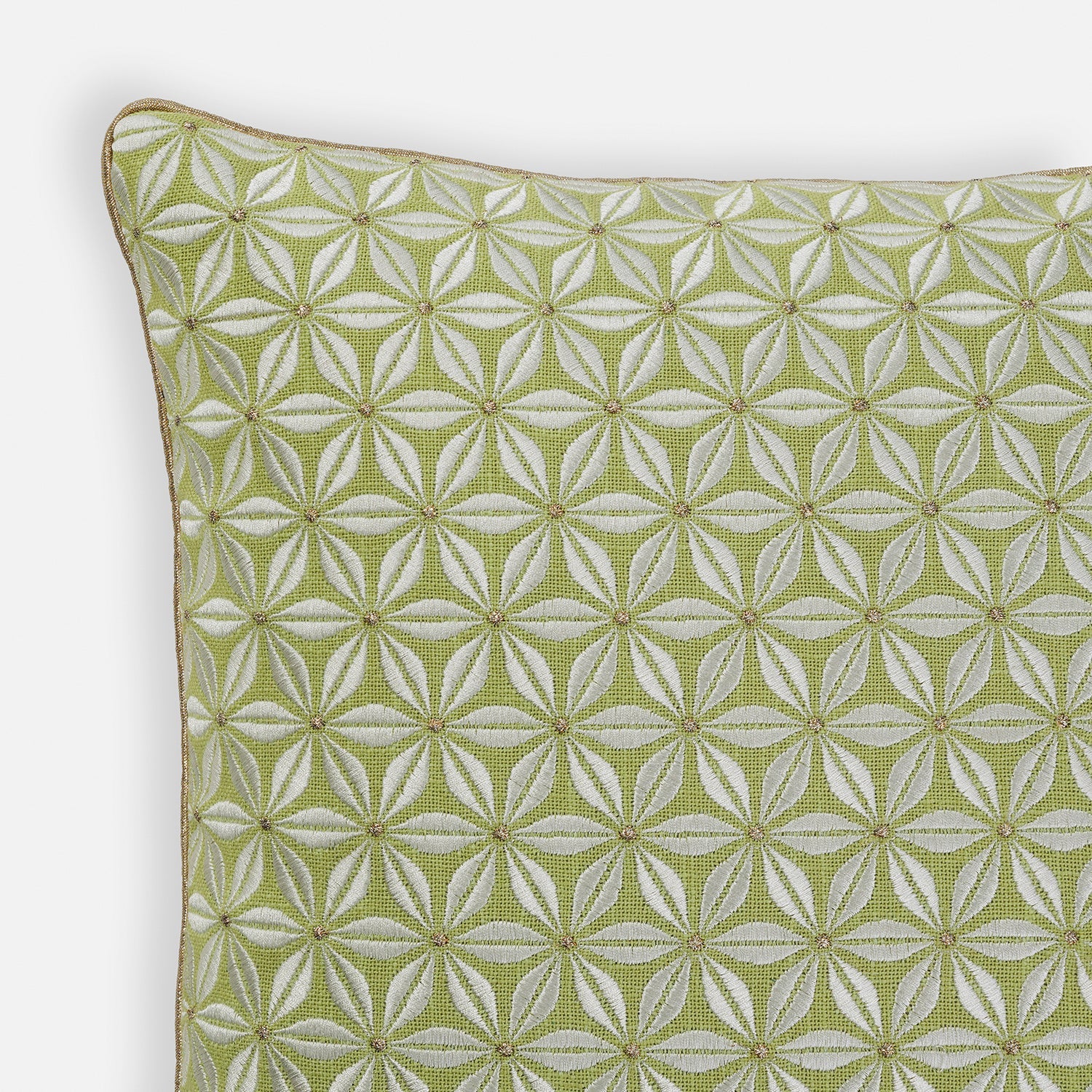 Green Floral Motif Embroidered Square Cushion Cover