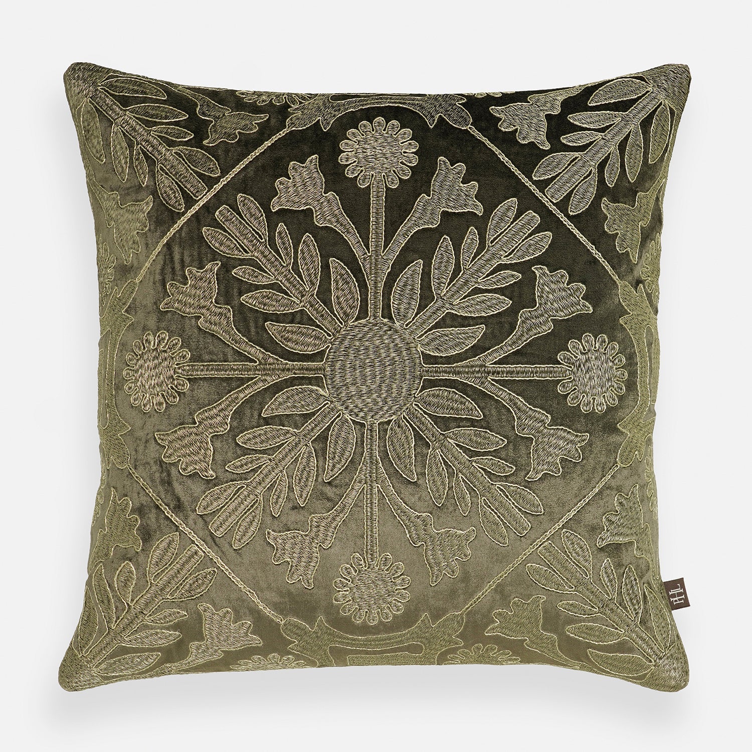 Brown Zari Embroidered Velvet Cushion Cover