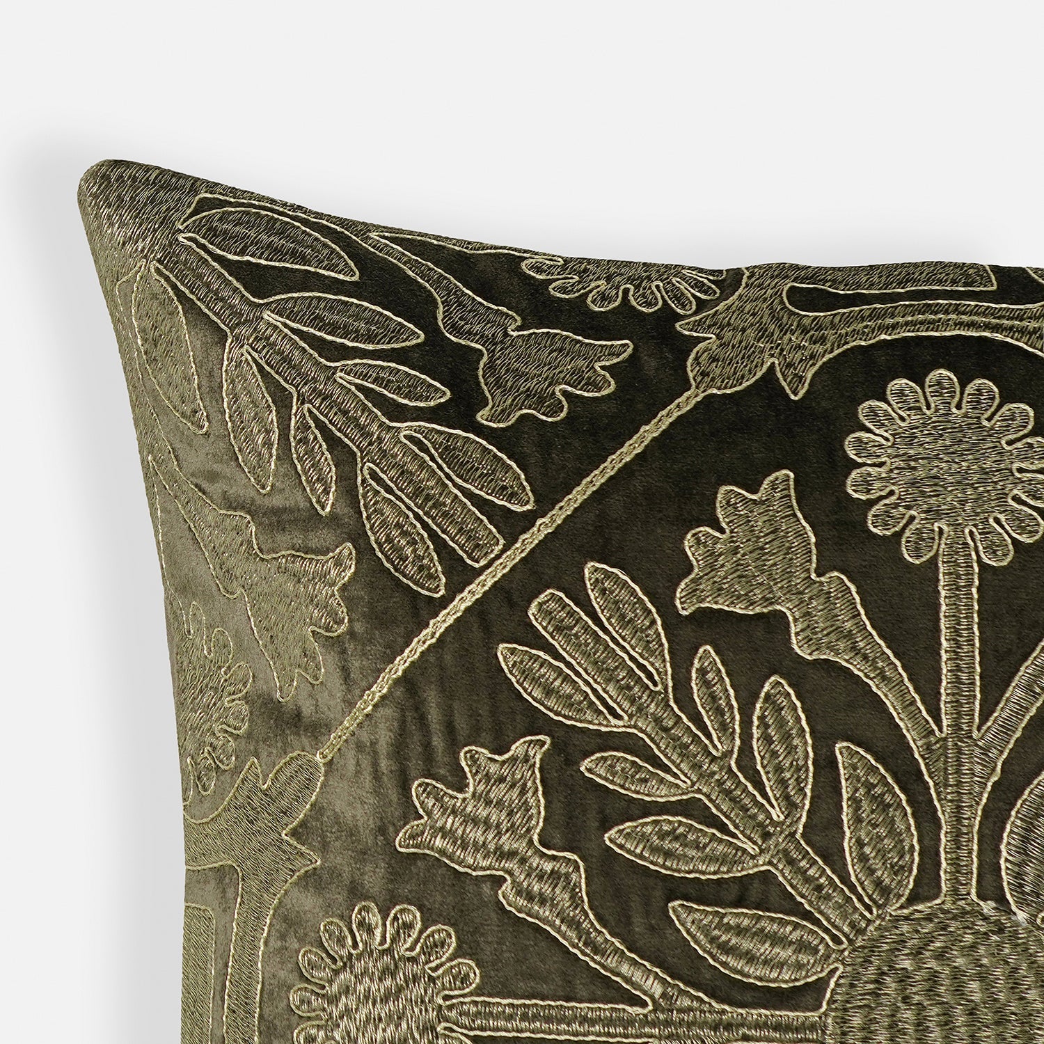 Brown Zari Embroidered Velvet Cushion Cover