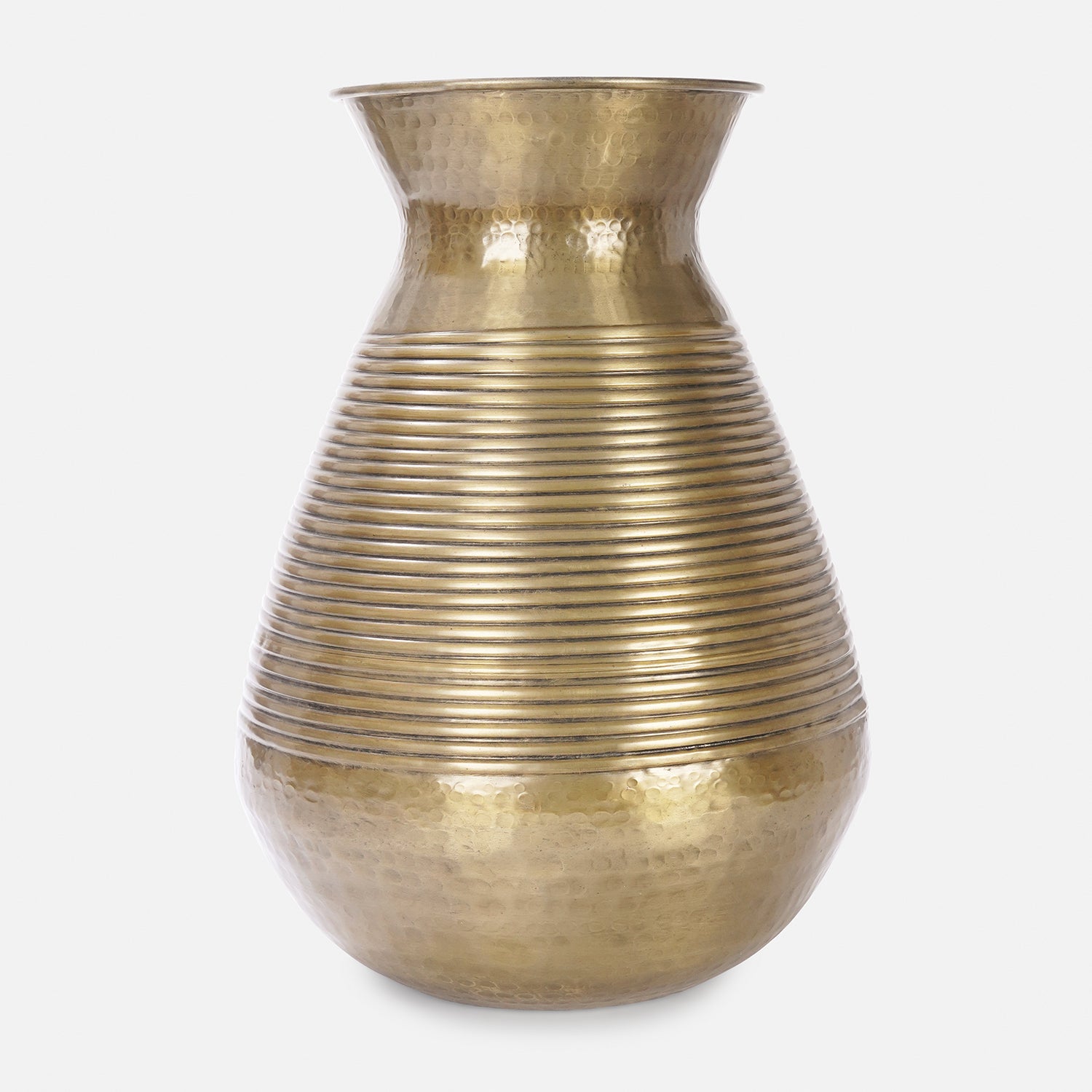Brown Antique Finish Ribbed Aluminium Pot - Large