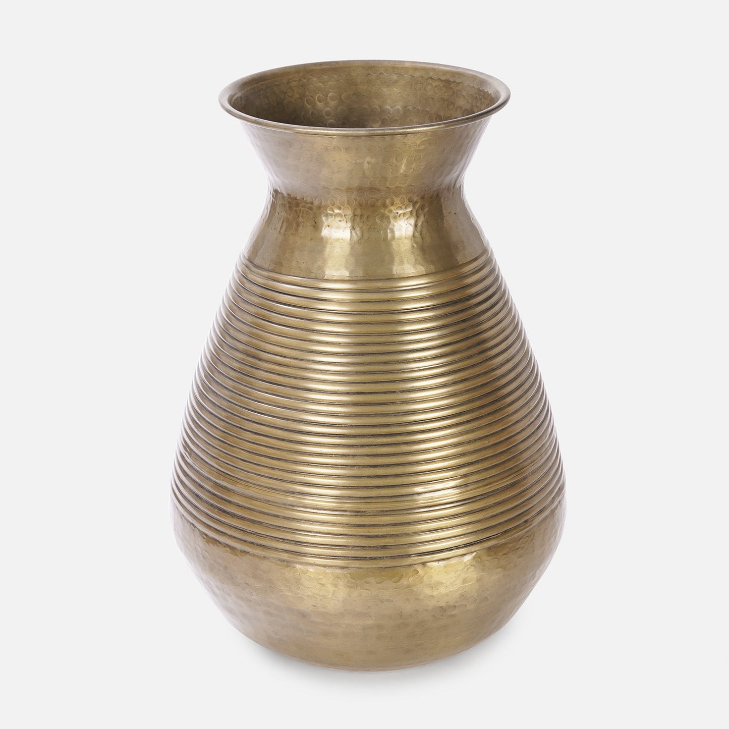 Brown Antique Finish Ribbed Aluminium Pot - Large