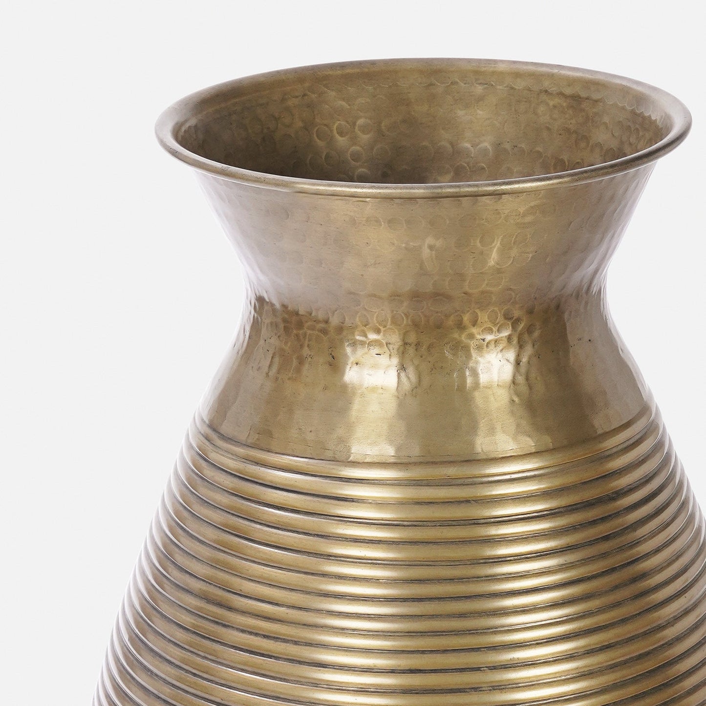 Brown Antique Finish Ribbed Aluminium Pot - Large
