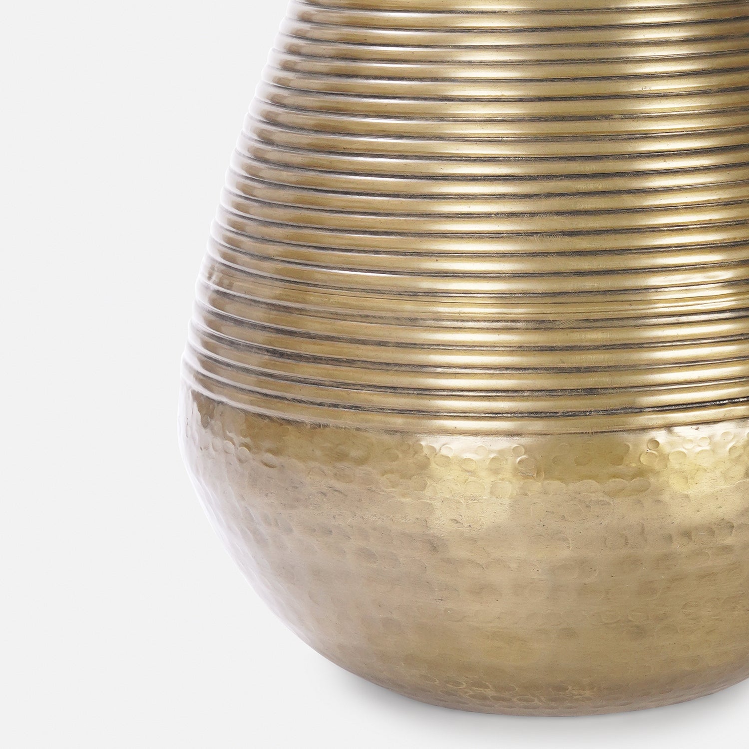 Brown Antique Finish Ribbed Aluminium Pot - Large