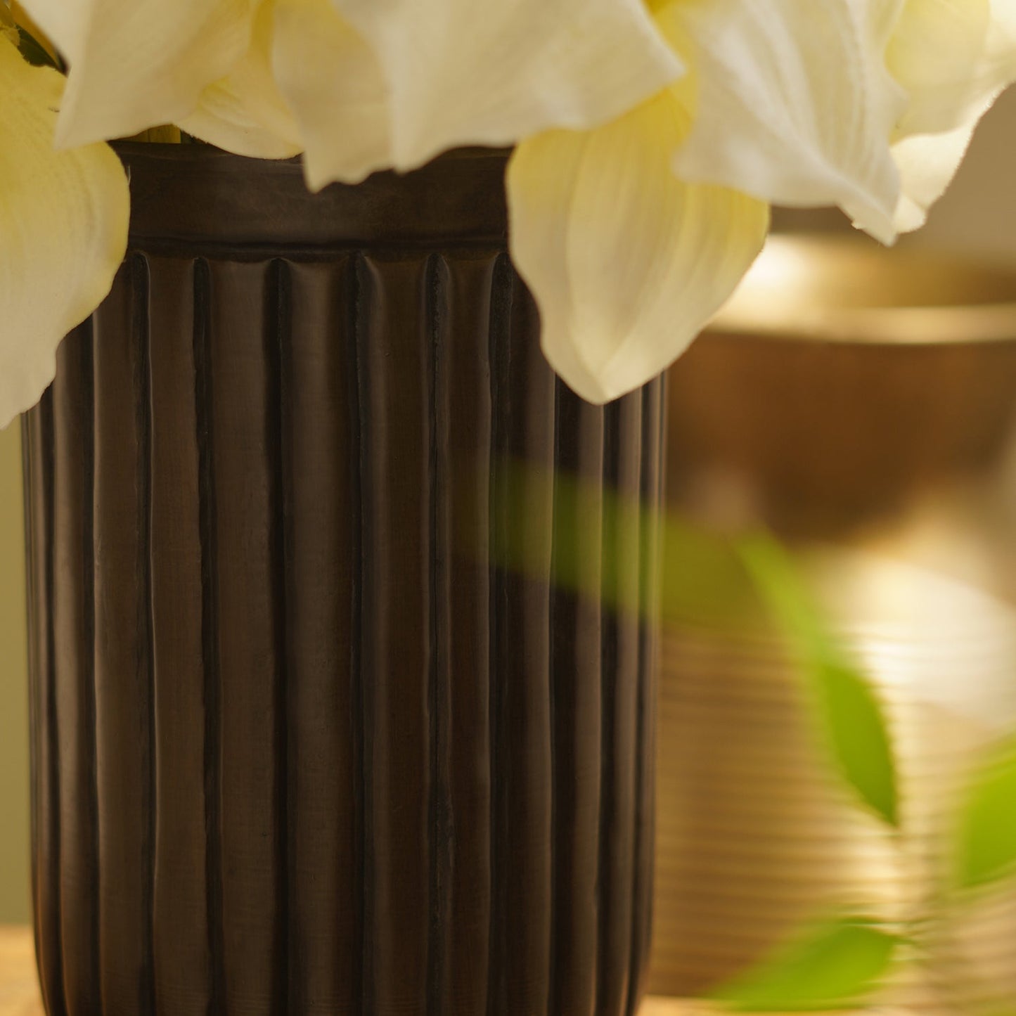 Dark Brown Ribbed Aluminium Planter - Small