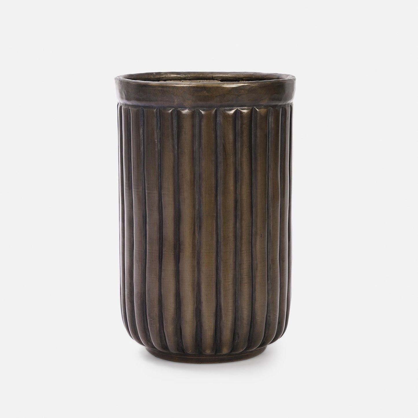 Dark Brown Ribbed Aluminium Planter - Small