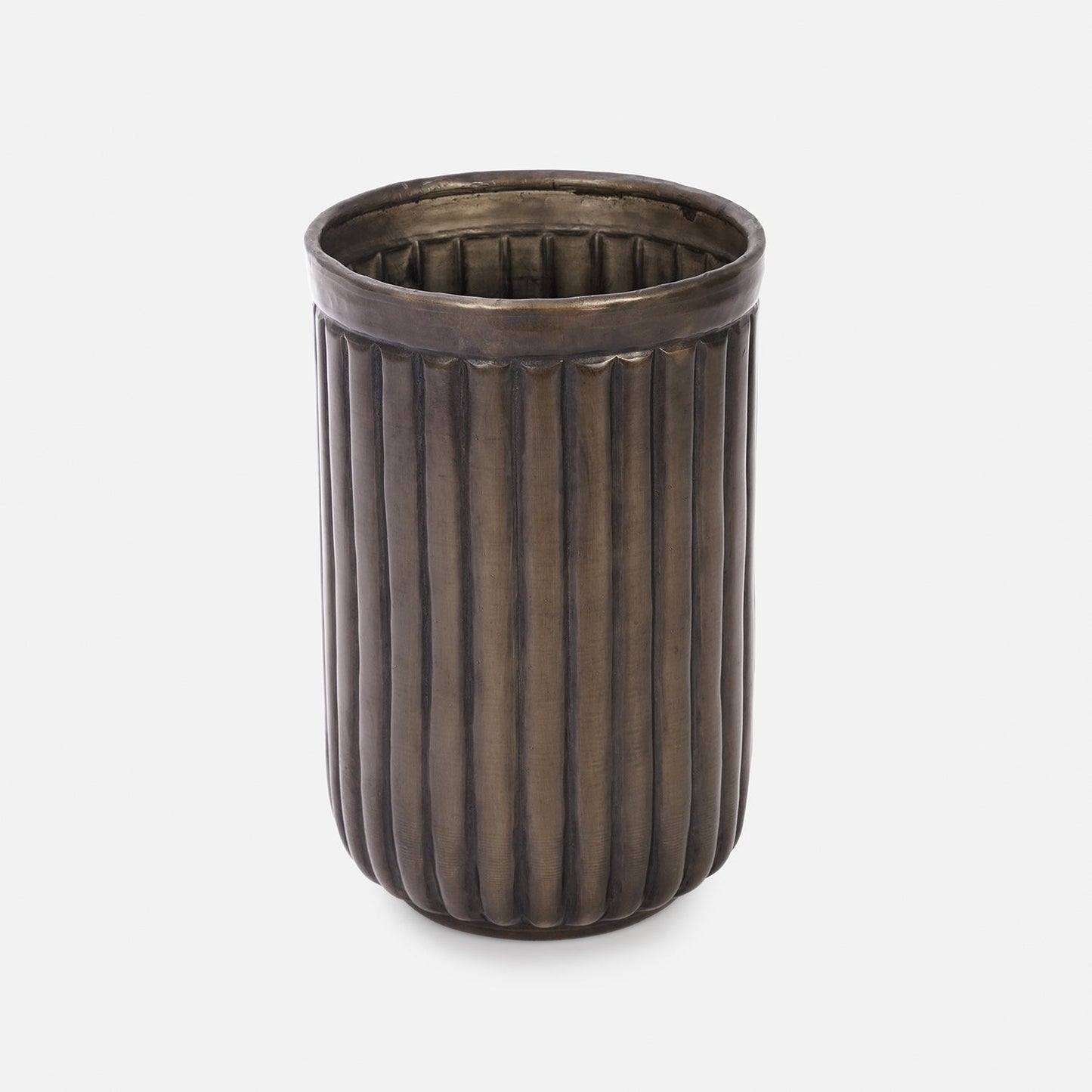 Dark Brown Ribbed Aluminium Planter - Small