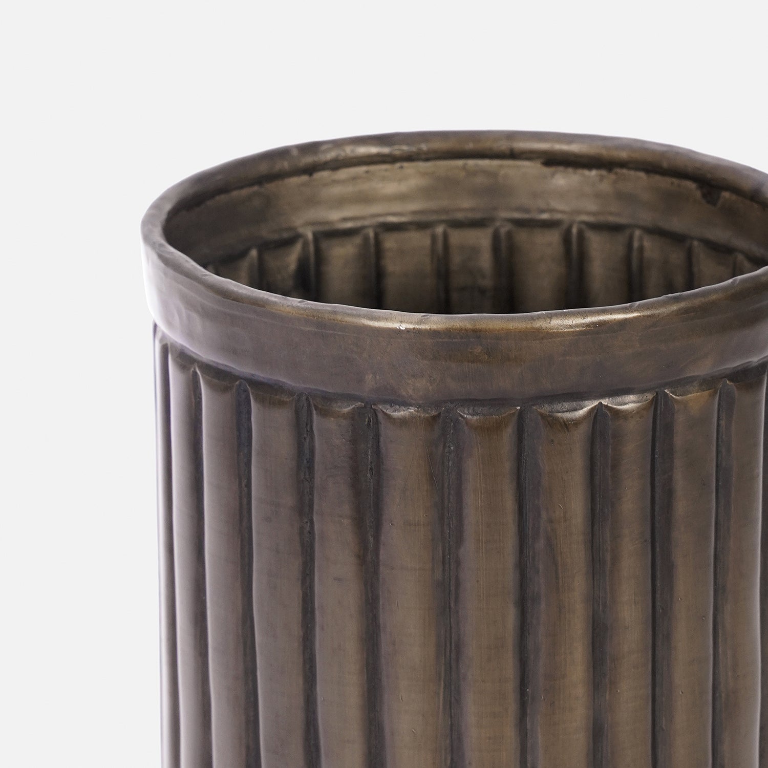 Dark Brown Ribbed Aluminium Planter - Small