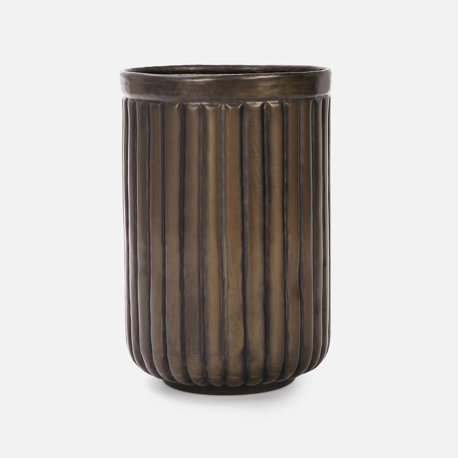 Dark Brown Ribbed Aluminium Planter - Medium
