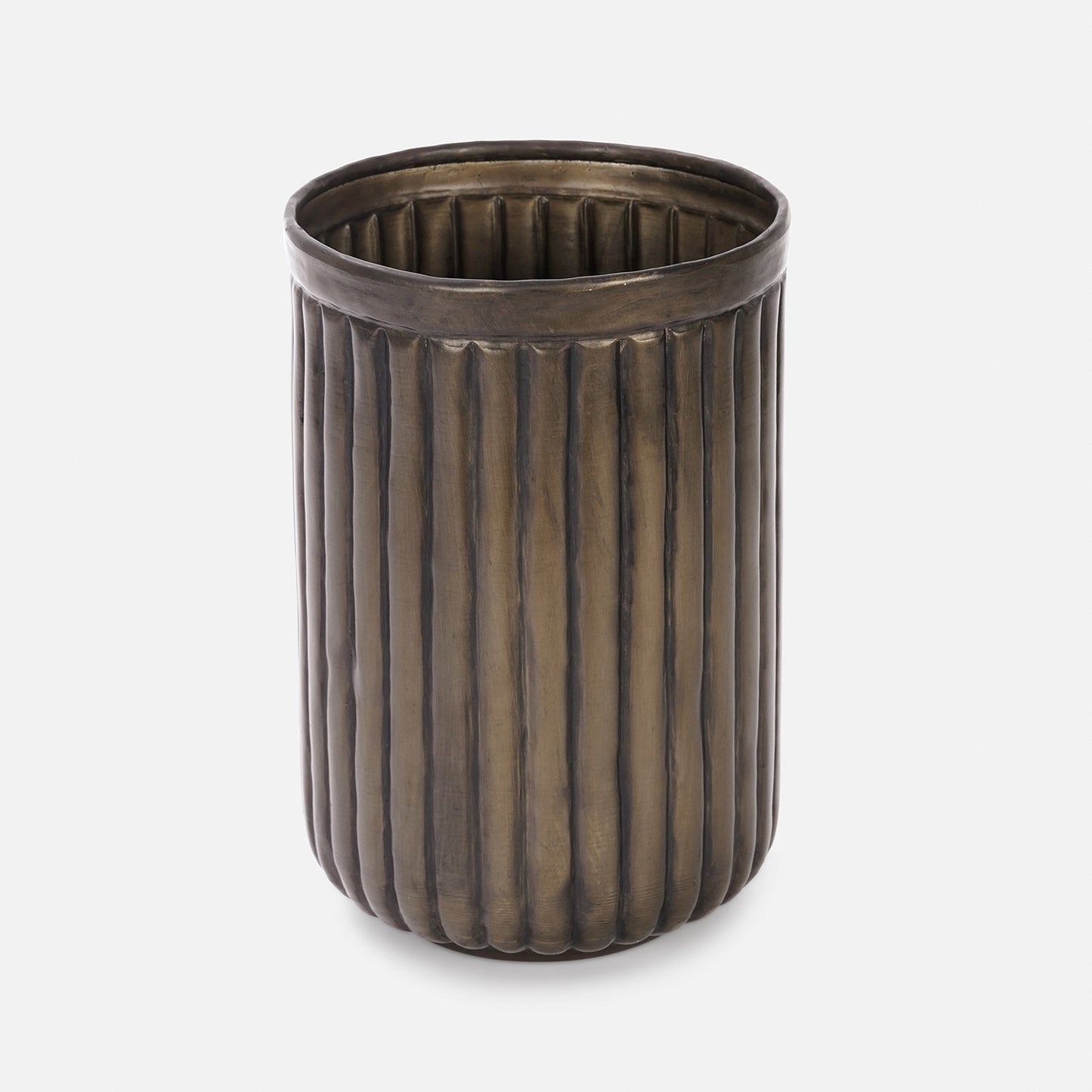 Dark Brown Ribbed Aluminium Planter - Medium