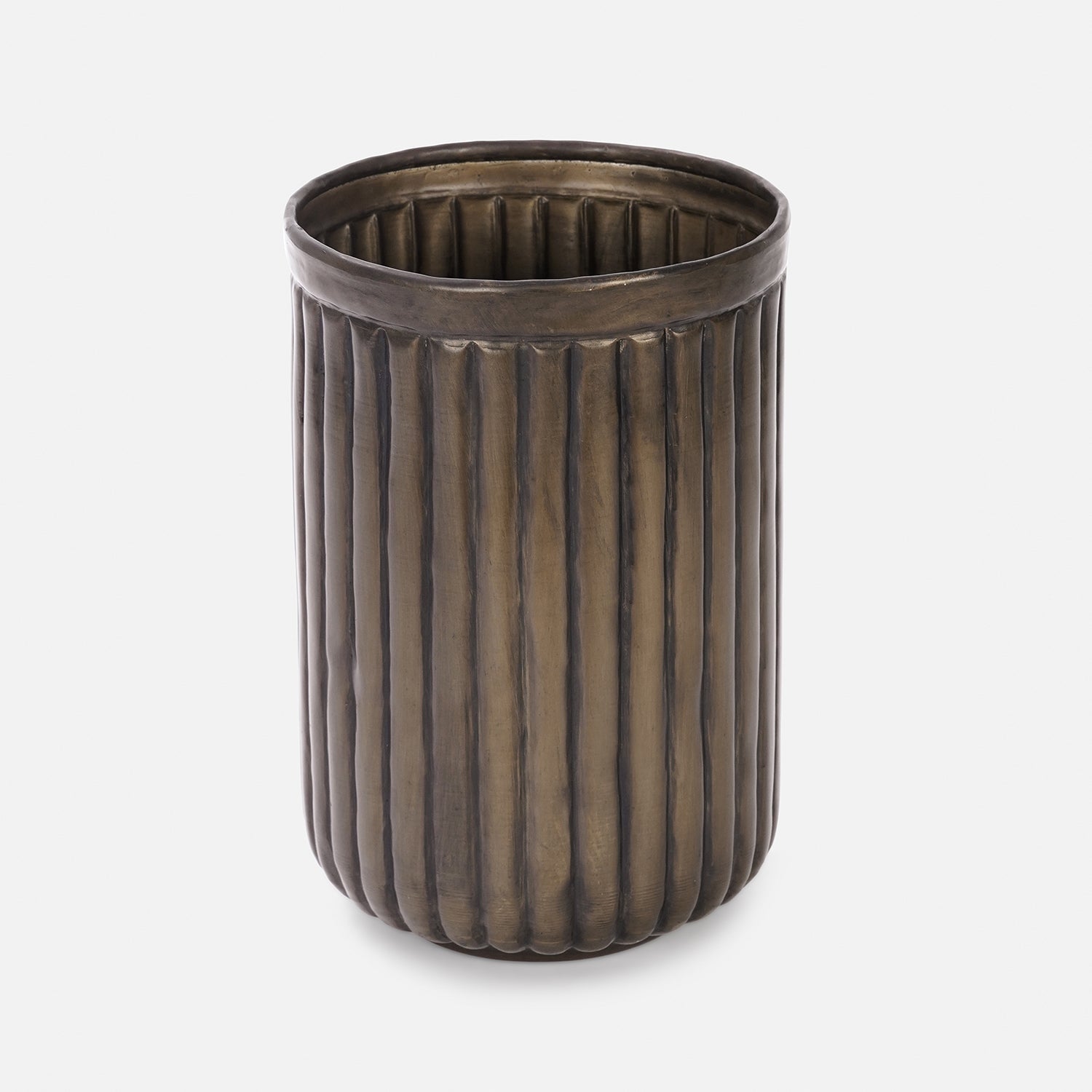Dark Brown Ribbed Aluminium Planter - Medium