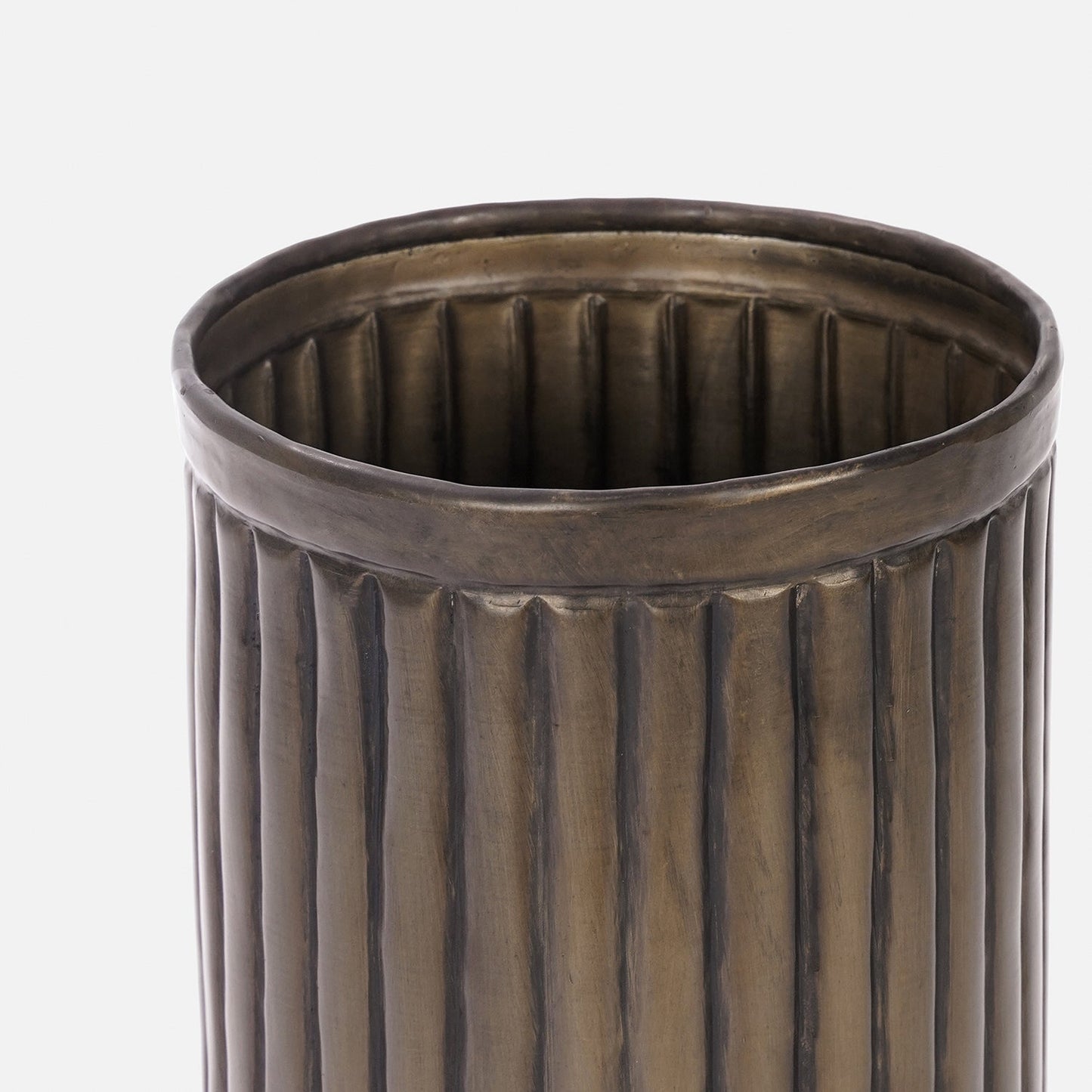 Dark Brown Ribbed Aluminium Planter - Medium
