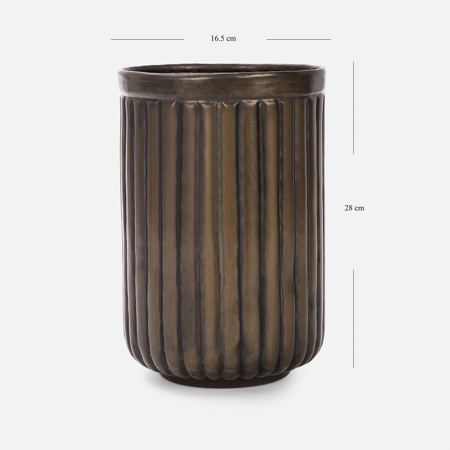 Dark Brown Ribbed Aluminium Planter - Medium