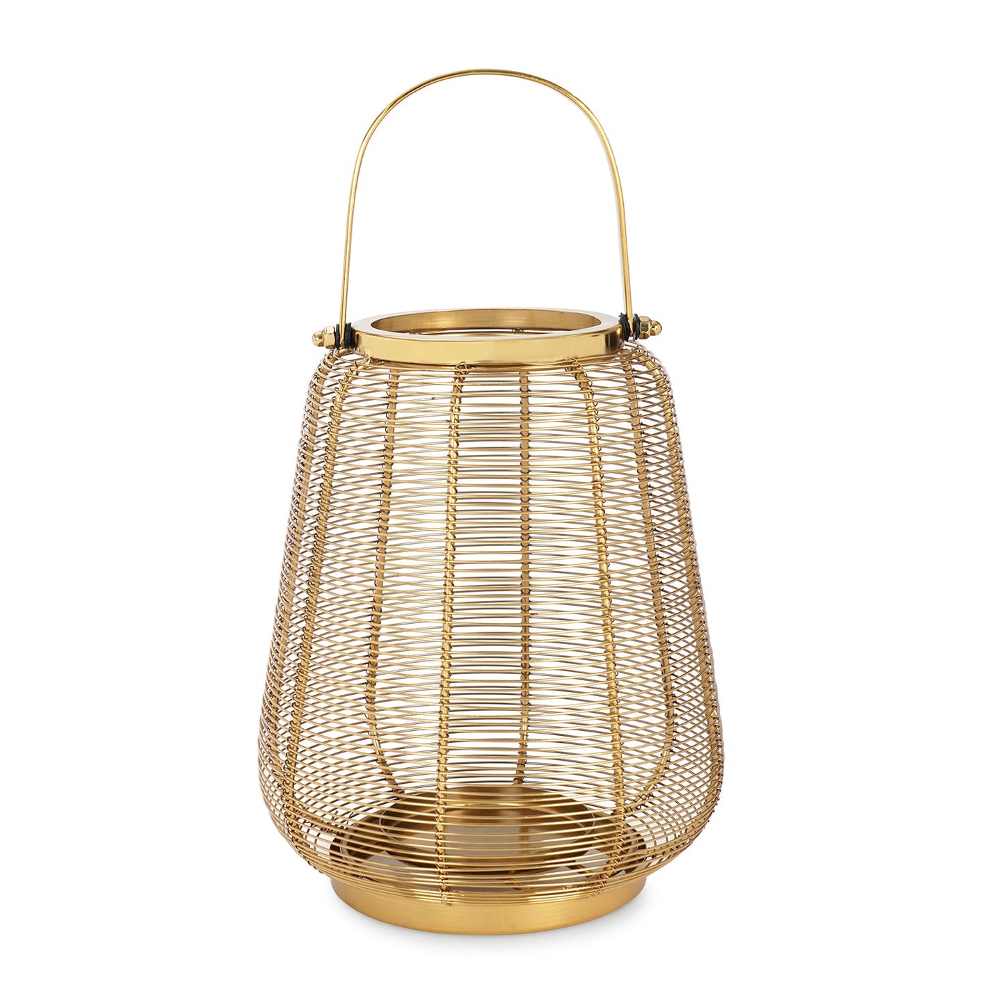 Gold Metal Round Lantern with Glass - Large