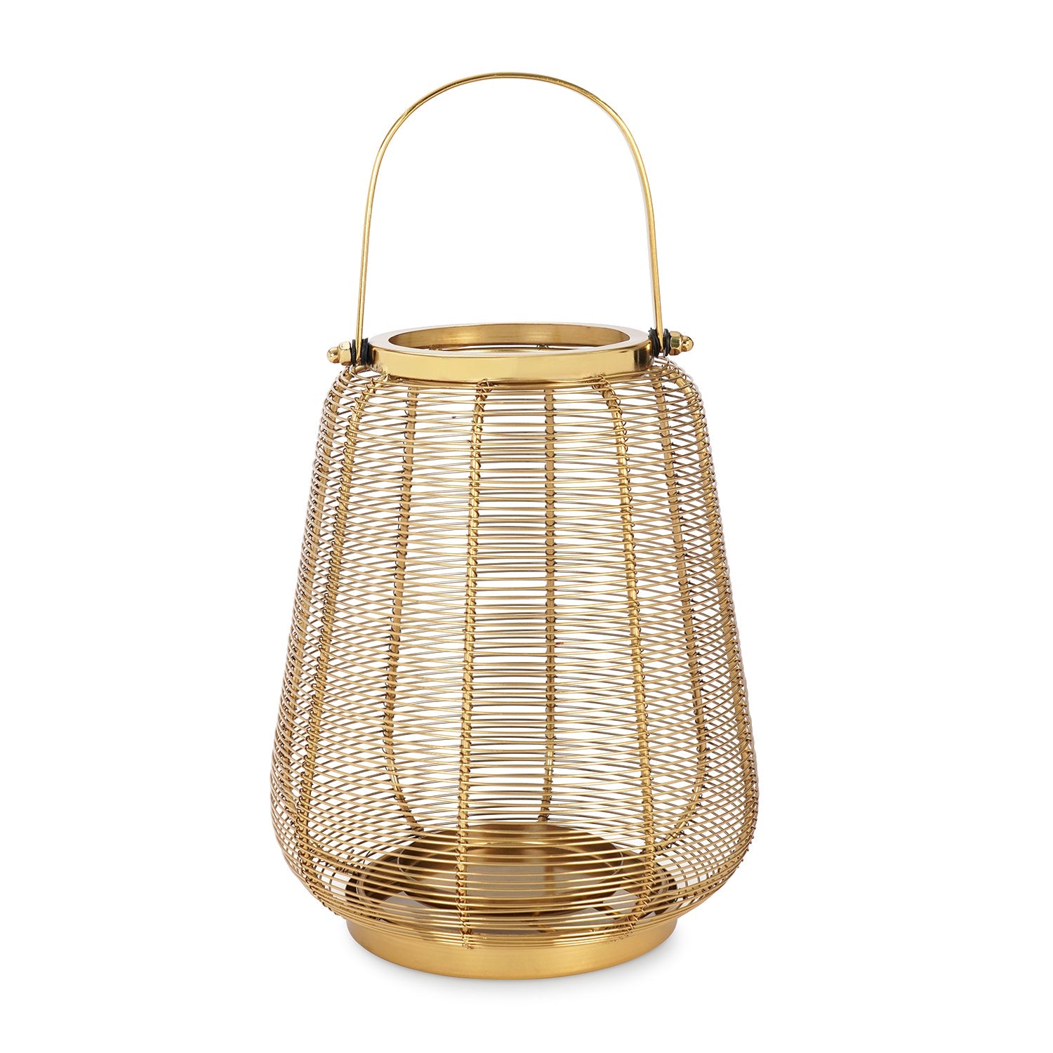 Gold Metal Round Lantern with Glass - Large