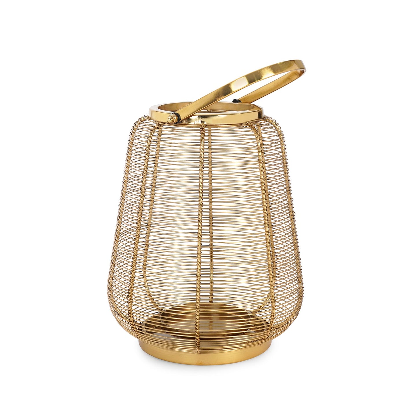 Gold Metal Round Lantern with Glass - Large