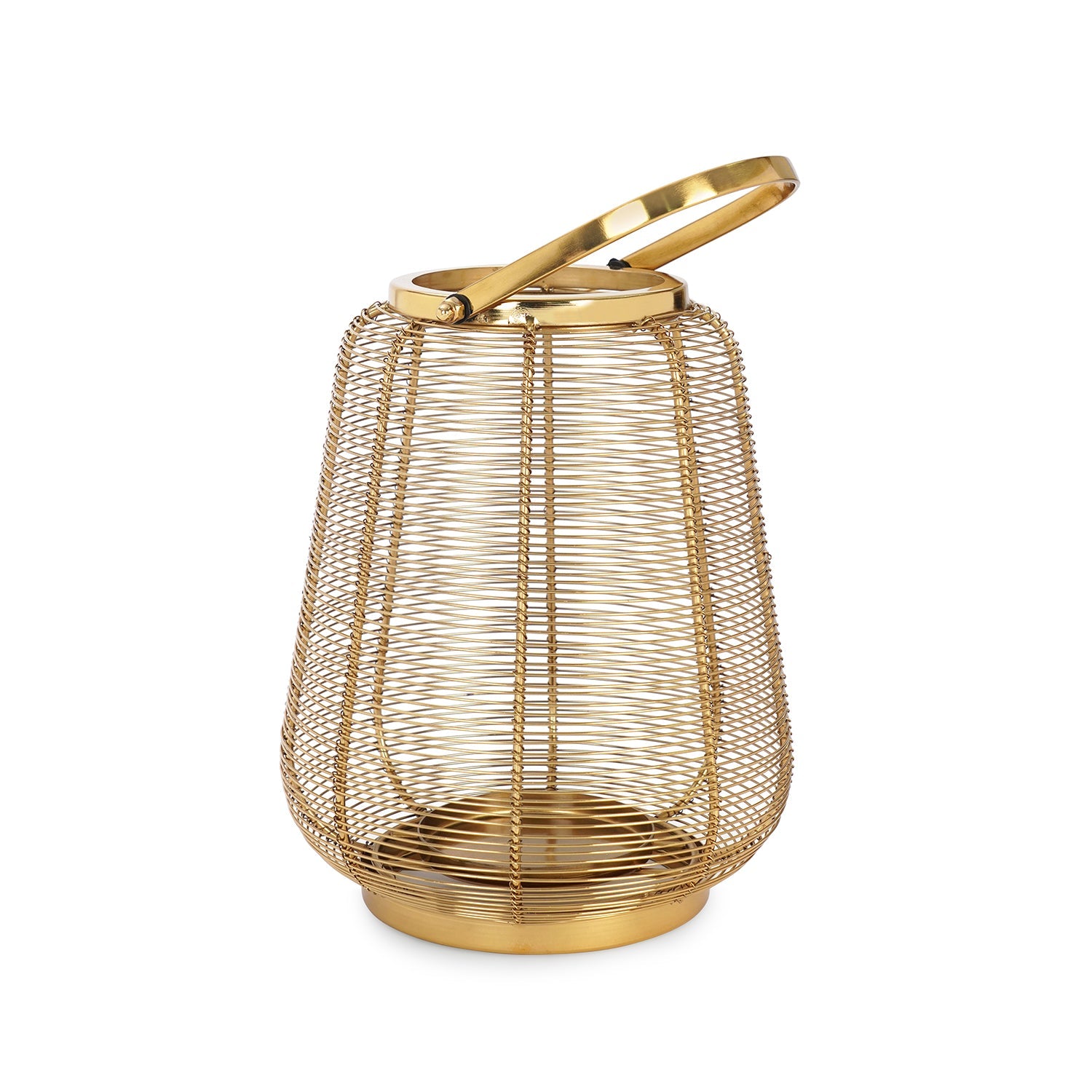 Gold Metal Round Lantern with Glass - Large