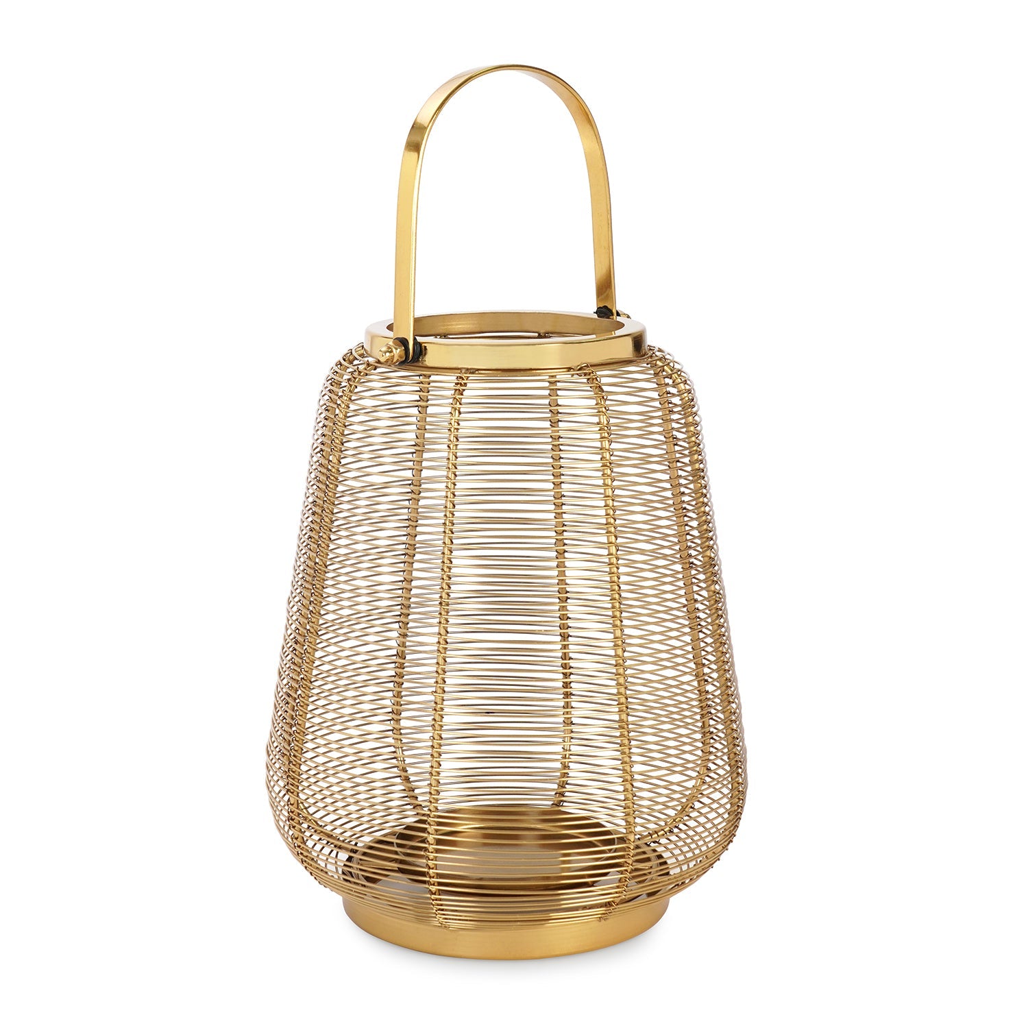 Gold Metal Round Lantern with Glass - Large